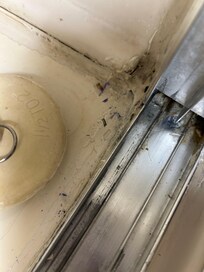 Bathroom has decaying debris