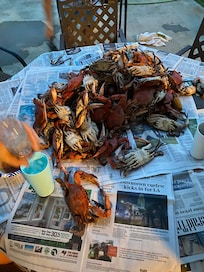 Seafood boil under the porch!