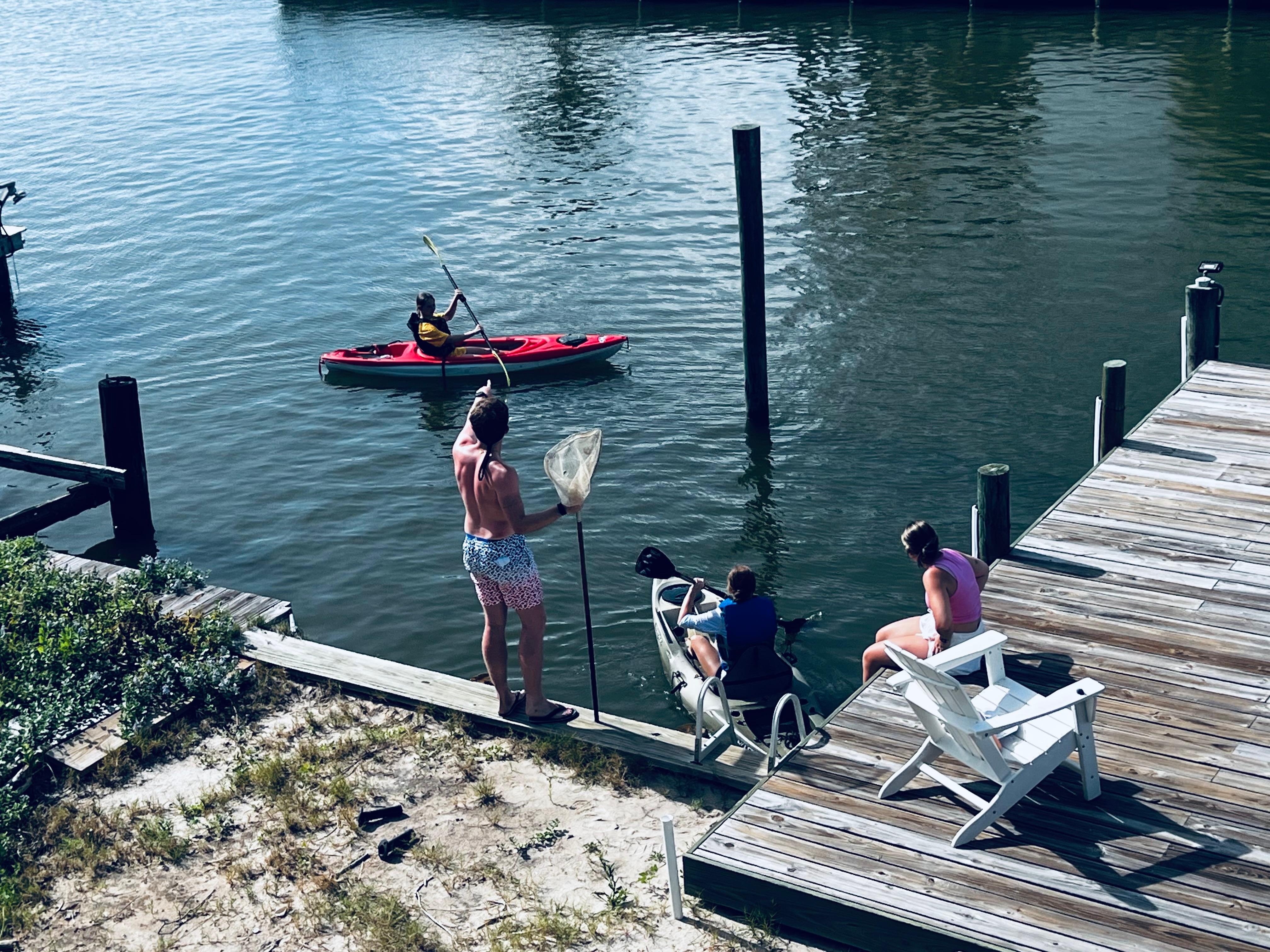 The girls taking out the kayaks (which we brought with us) one afternoon.  
