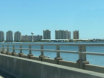 View of building coming across the bridge