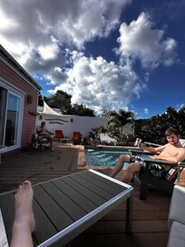 Relaxing by the pool after a day at the beach