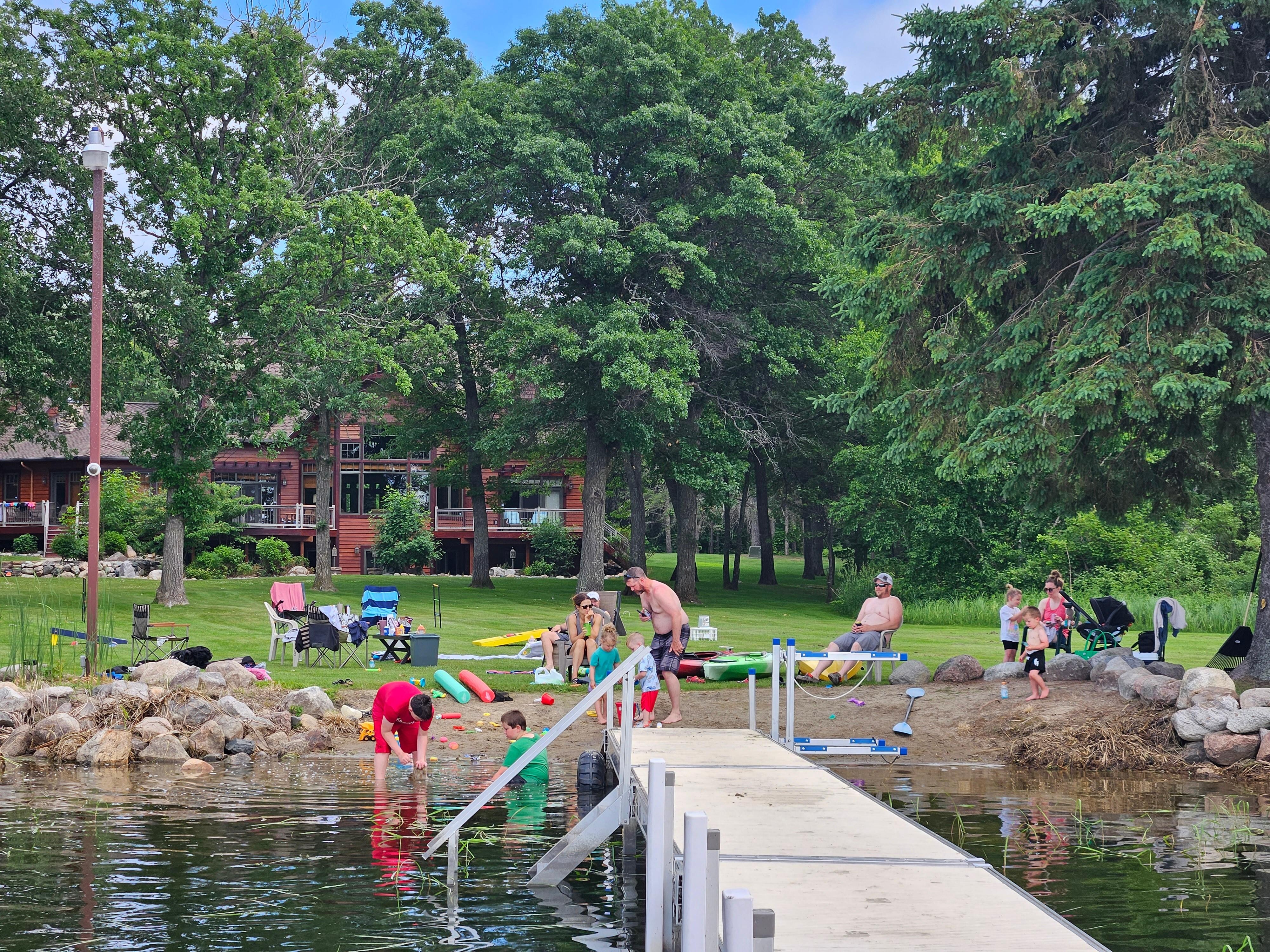 Small sandy area for the littles.  Kids enjoyed fishing from the dock and kayaks.