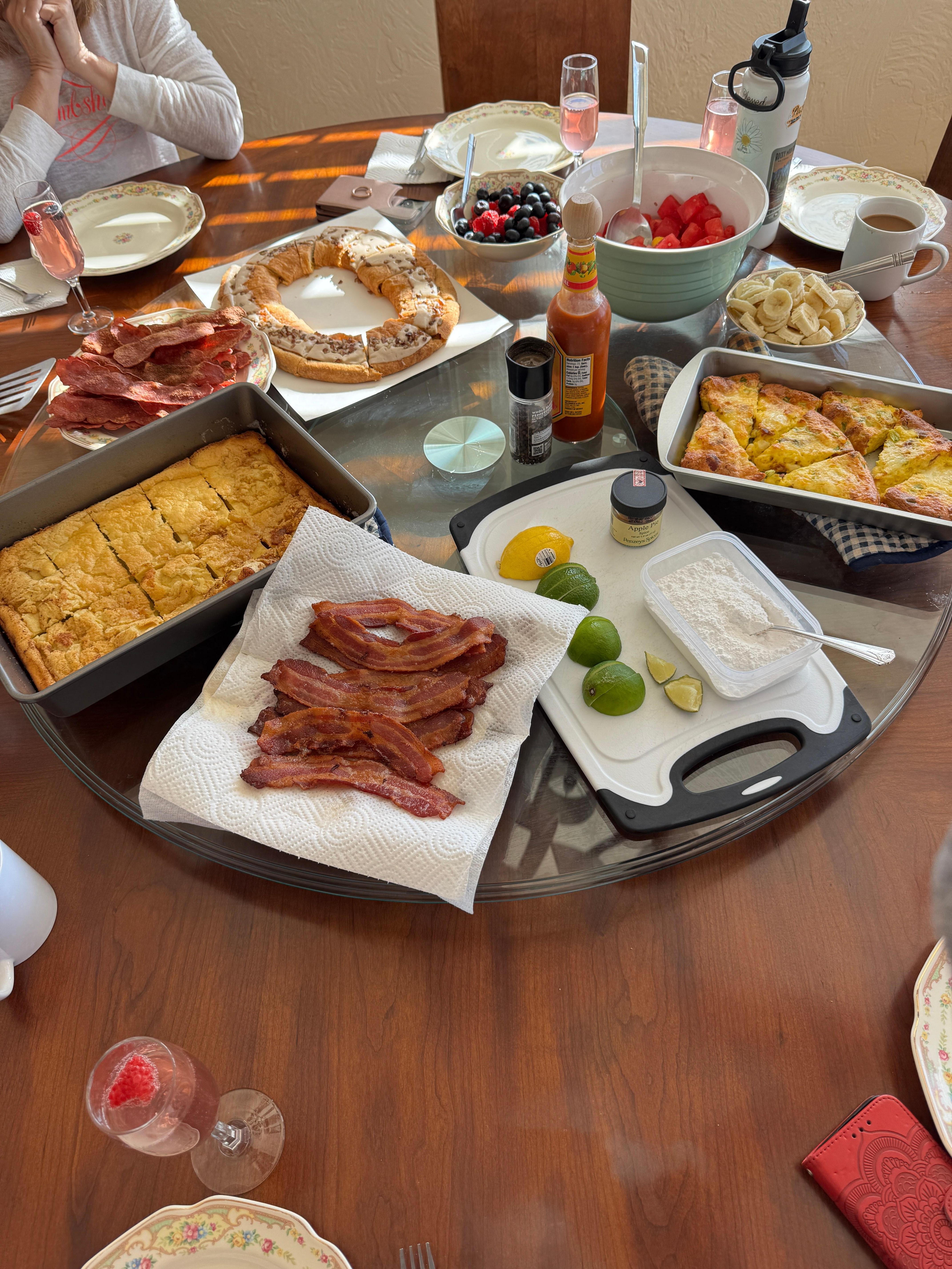 The giant lazy susan on the table was put to good use.