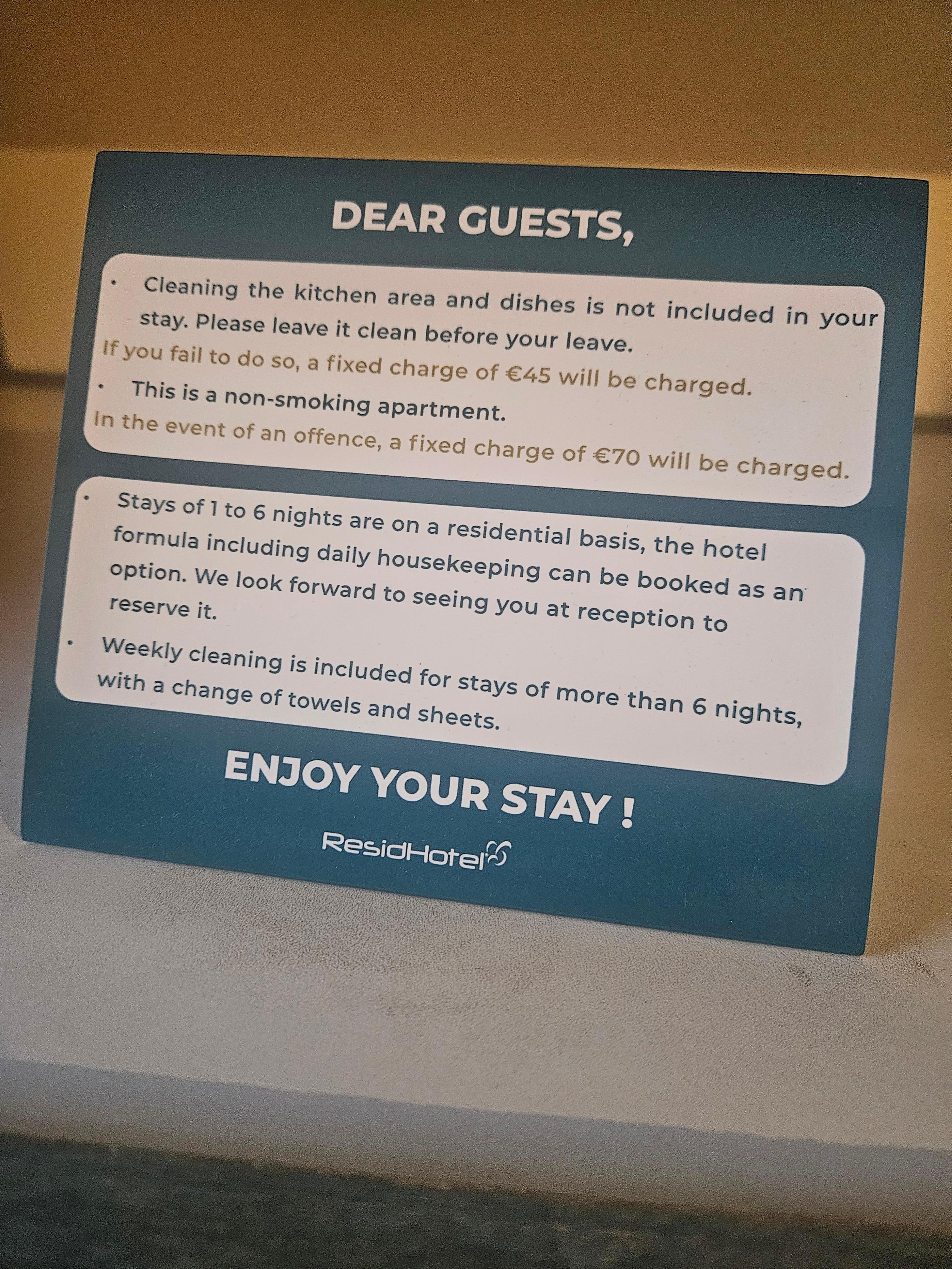 Found this notice in the room.