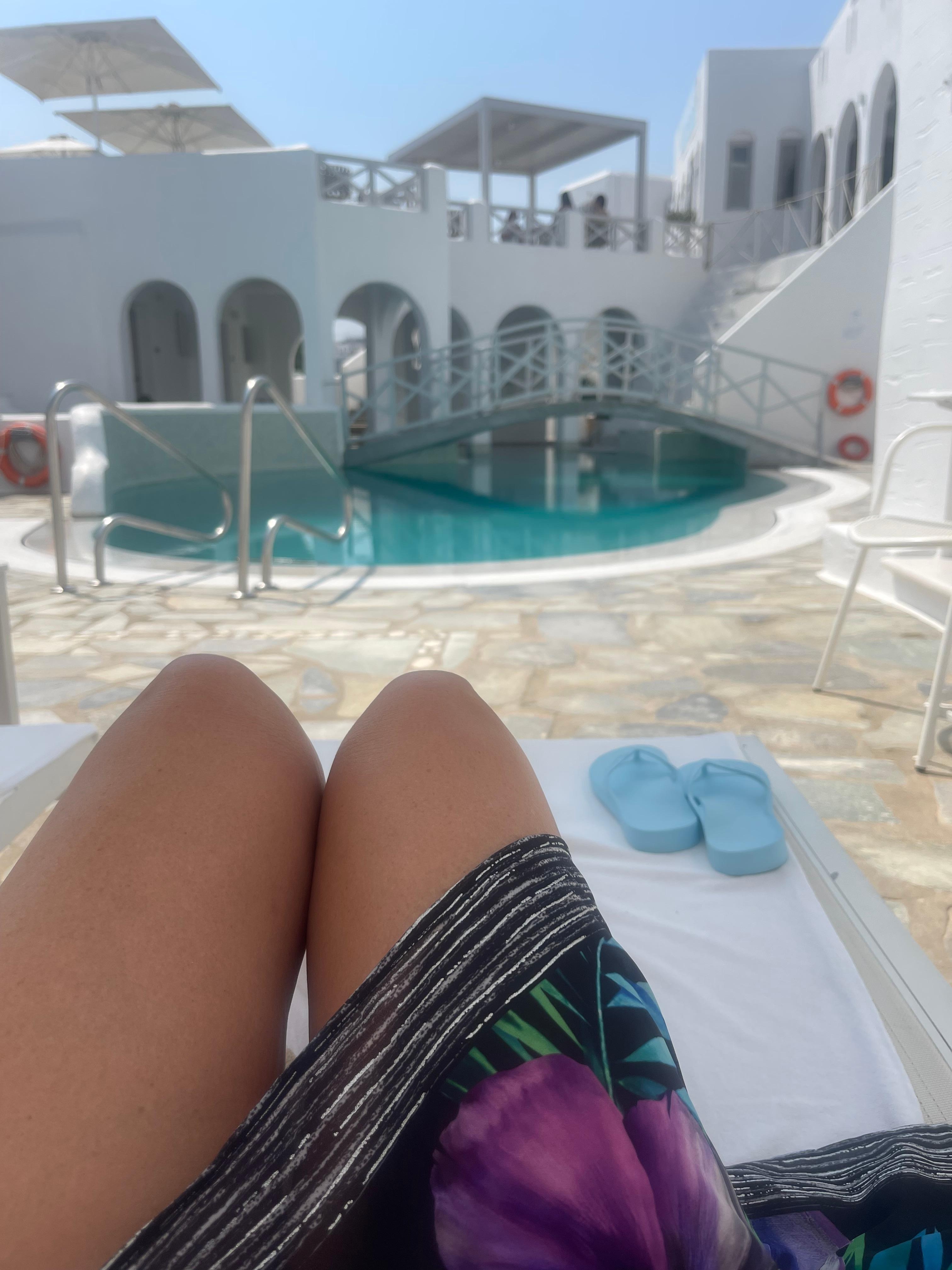 Relaxing by the hotel pool 
