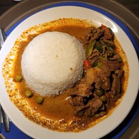 Chicken panaeng curry with rice. Mildly spiced and tasty.