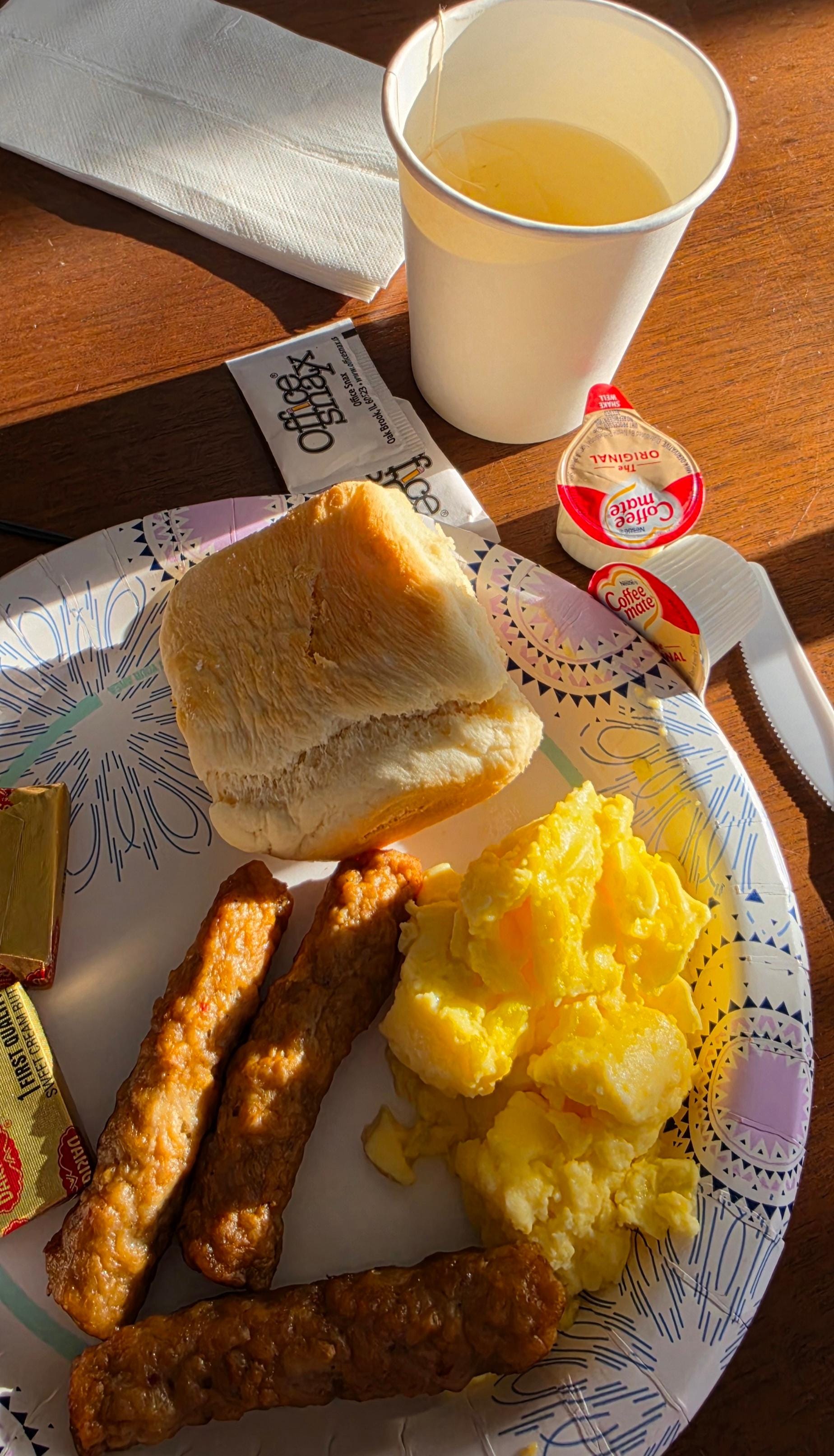 Hot breakfast and Belgian waffle not pictured 