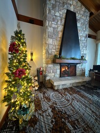 Temporary area for check in located at the club house inviting fire and snacks provided