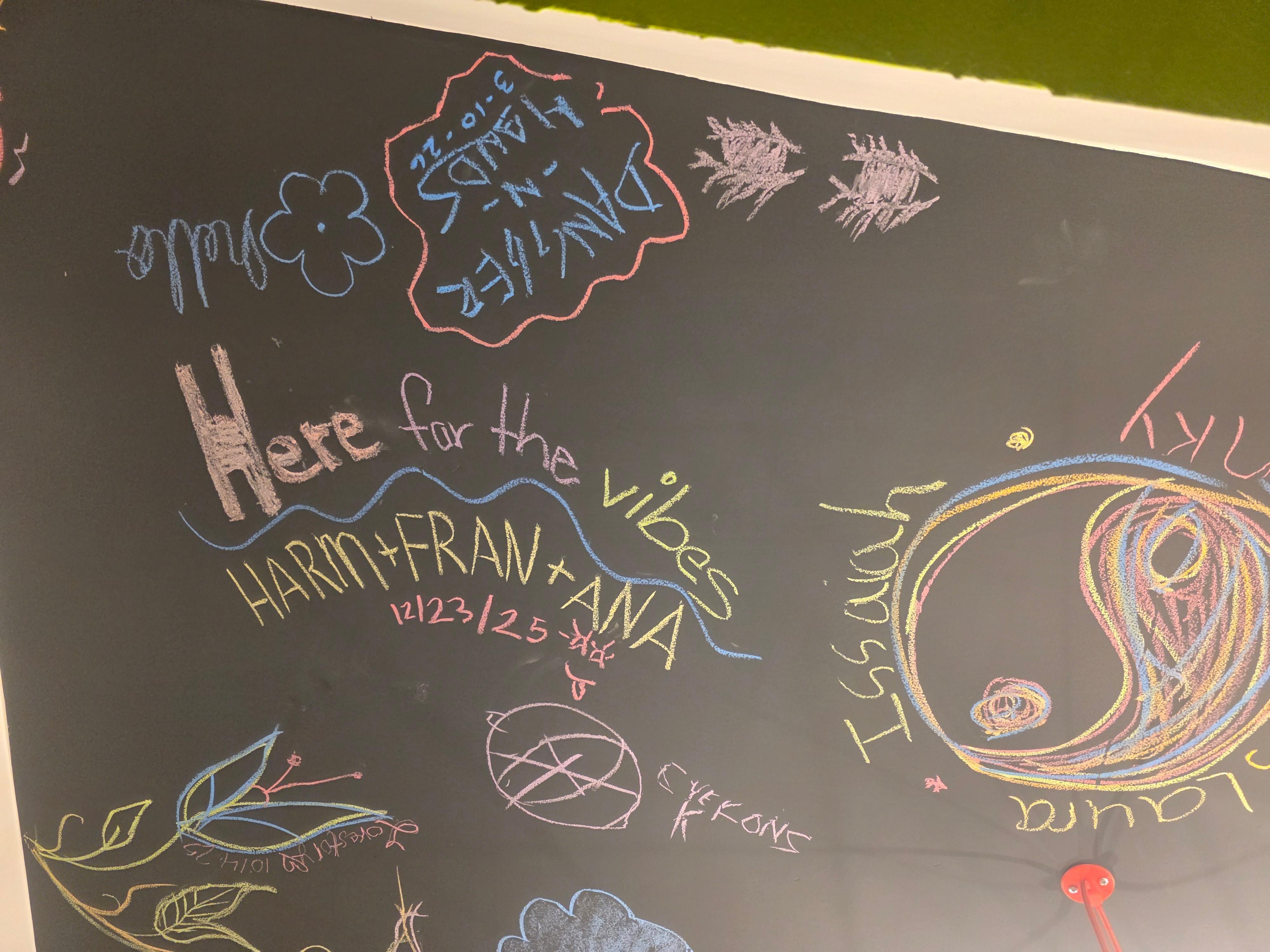 The chalk walls and ceiling in the kitchen are so cool