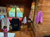 Wet laundry hanging because gas was turned off due to leak somewhere on property