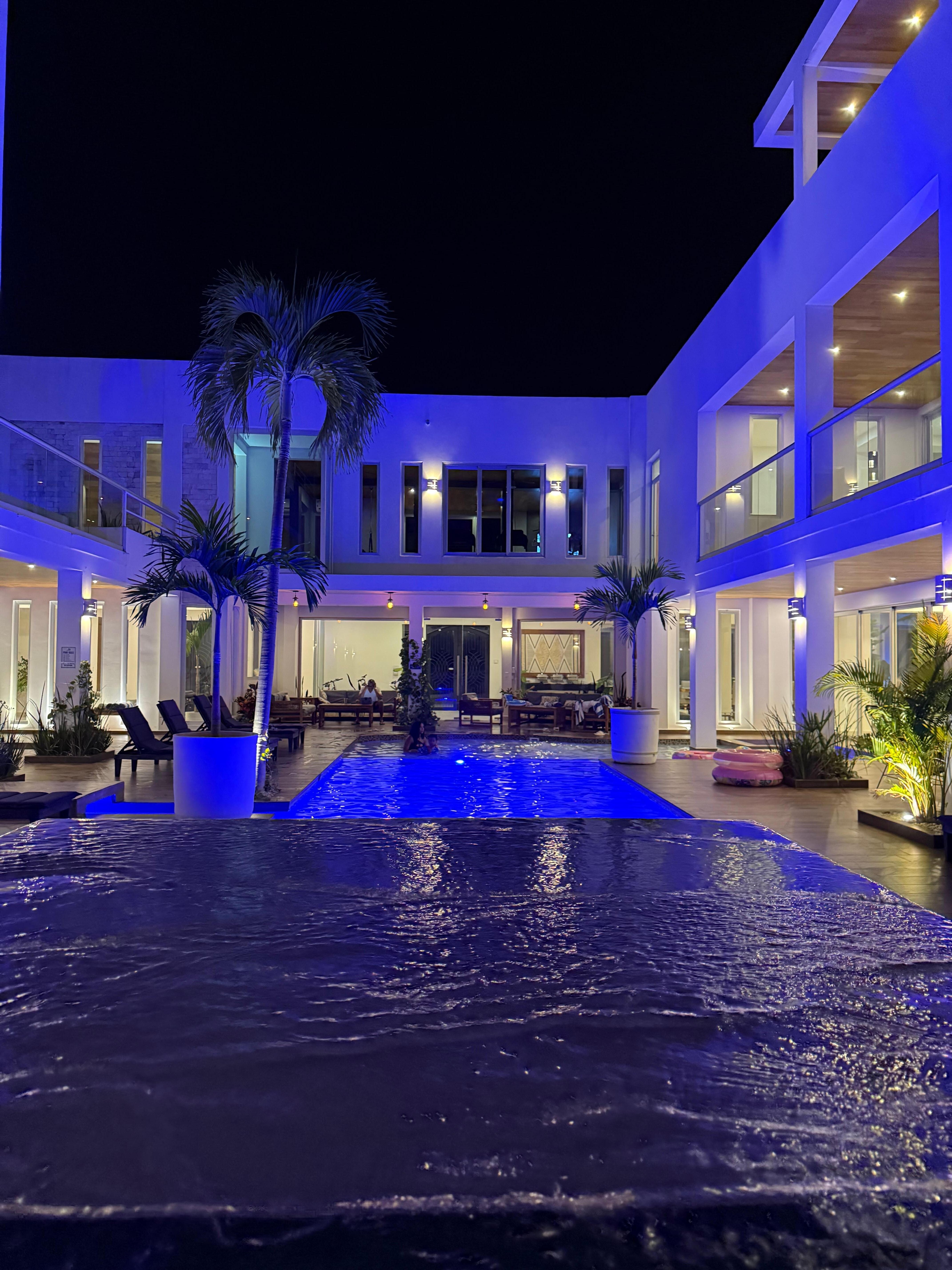 Main pool night view from the spa