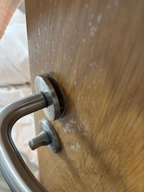 Door handle in the bathroom was hanging on by a thread. This is the standard of everything in the room.