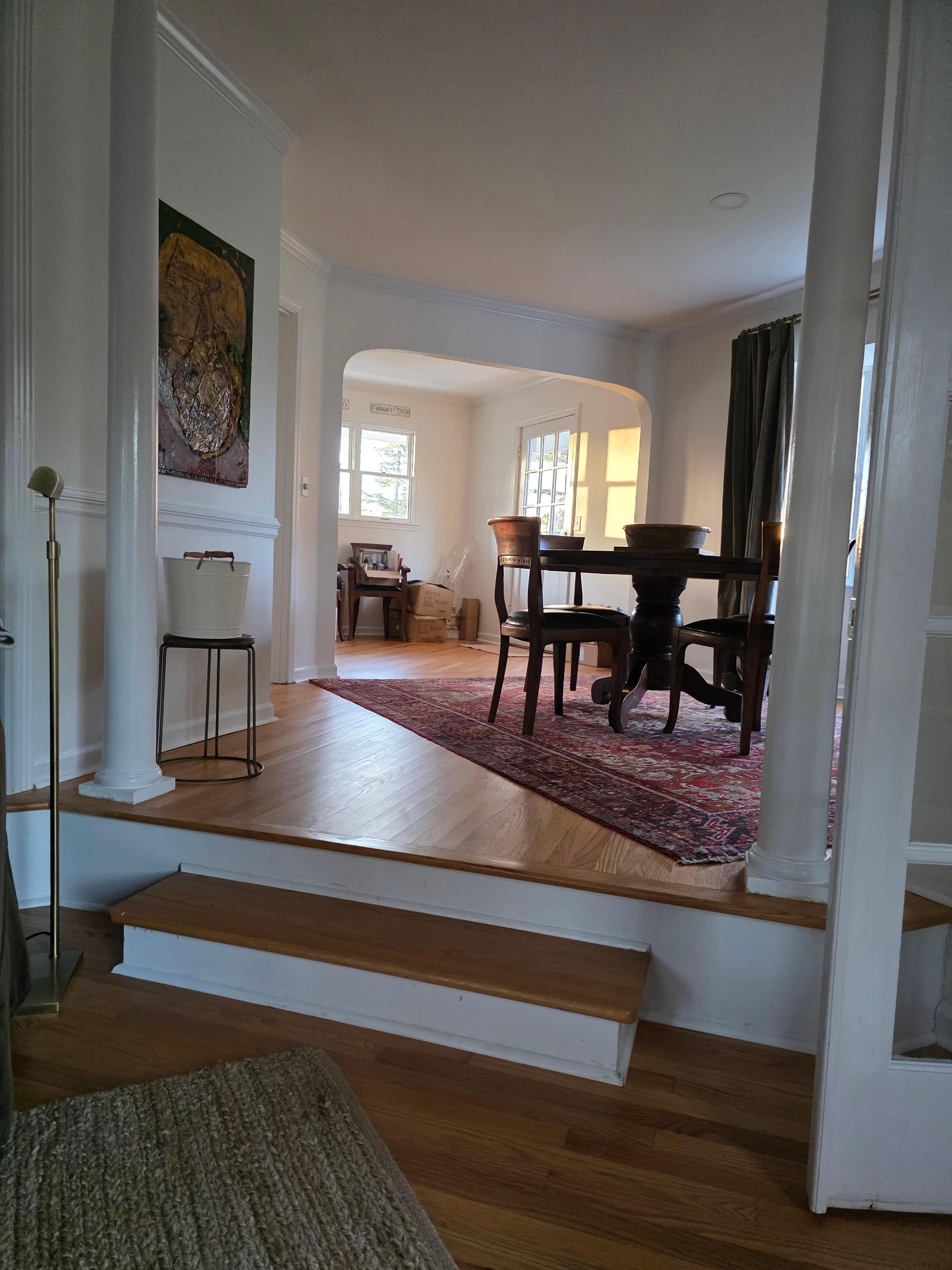 Living room looking into the dining room. Love the openness and free flowing