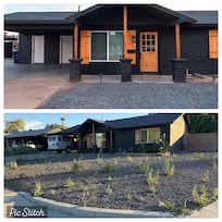 Top picture of listing, bottom was our reality with weeds and a home that seemed abandoned.