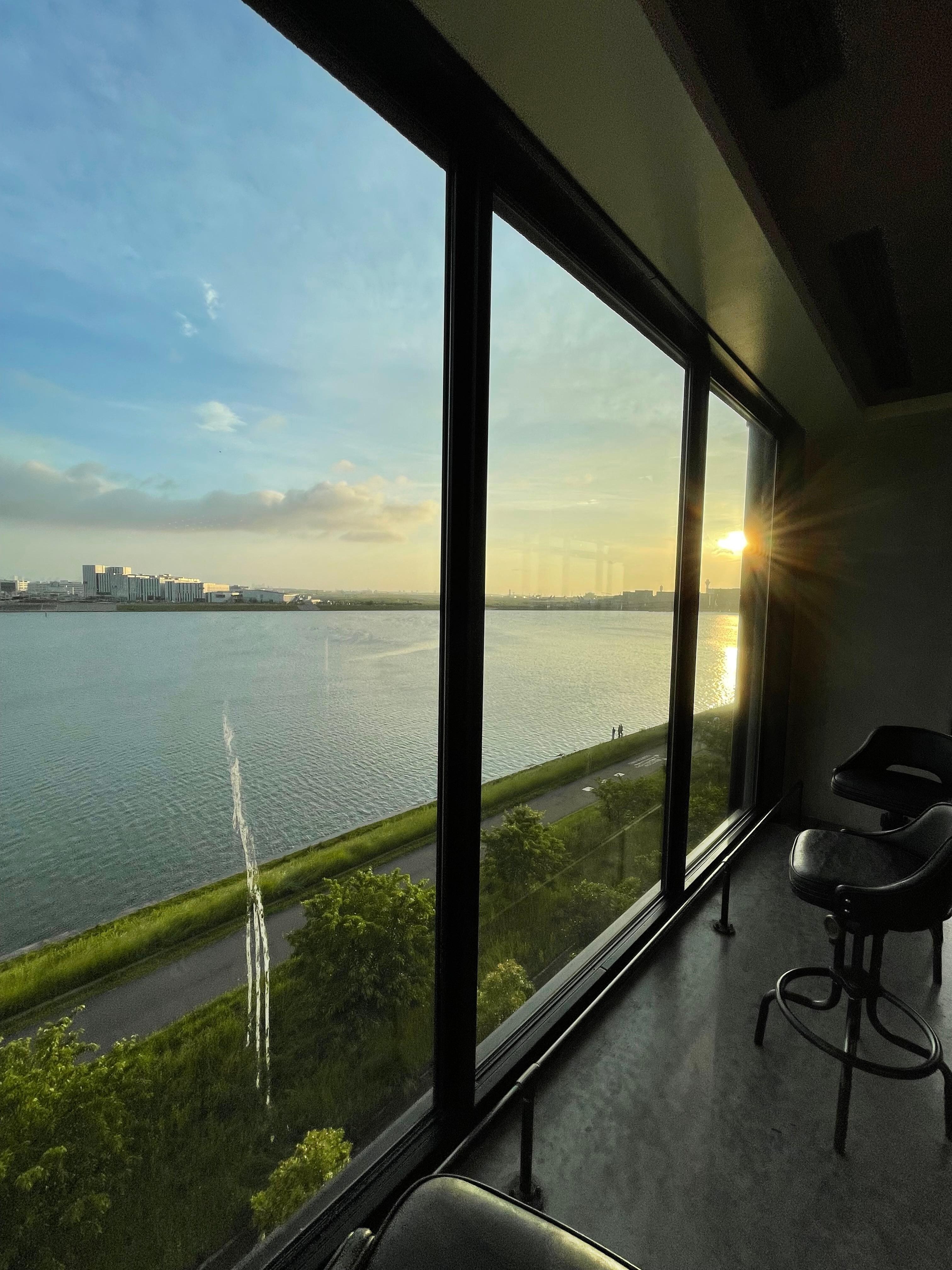 Beautiful view across from airport on hotel's top floor 