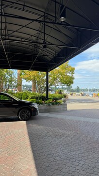 The view from outside of the lobby doors