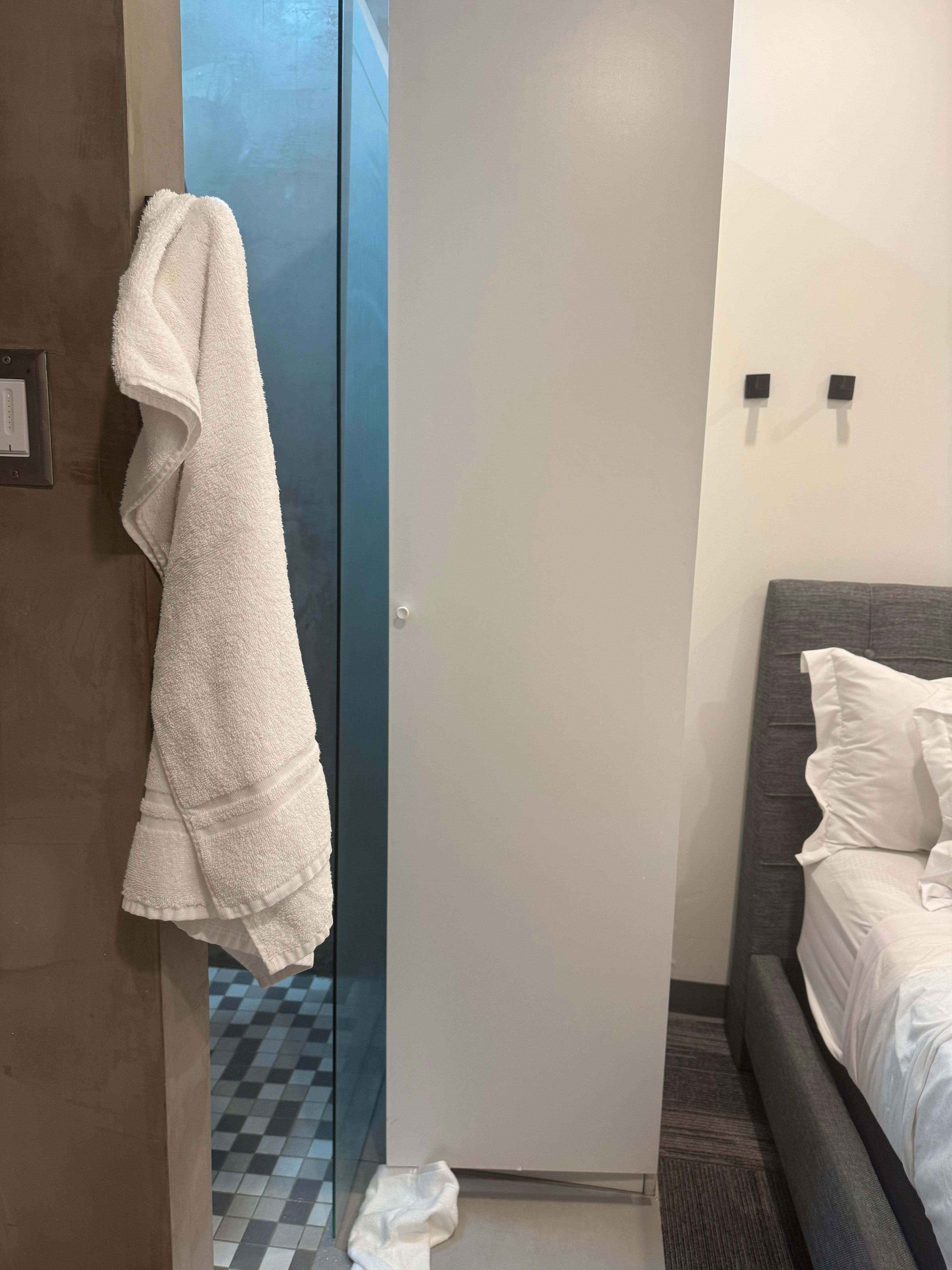 How close the bed is to the shower