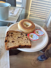 Toast, muffins, bagels, cereal for breakfast