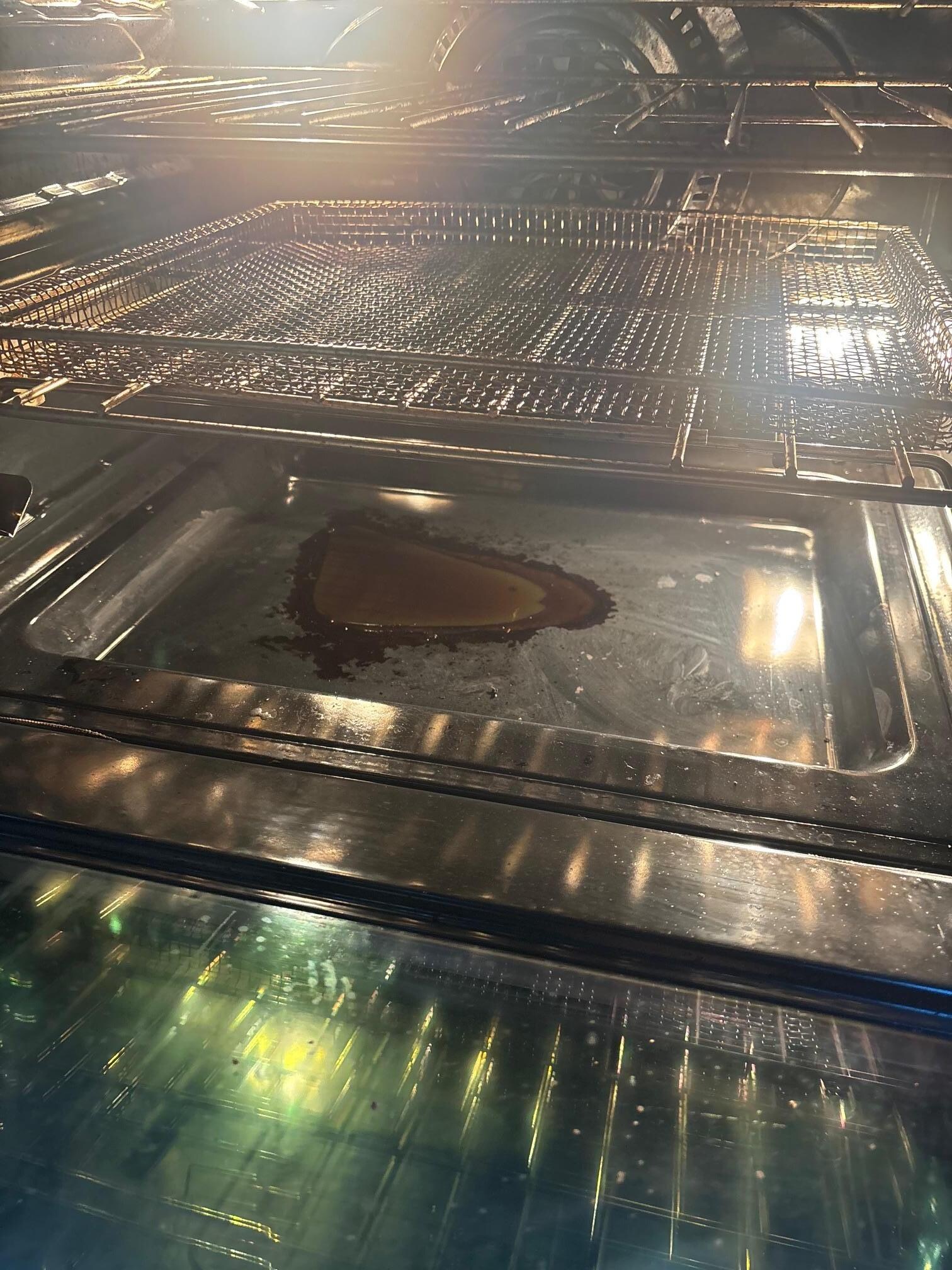 Sticky residue in oven upon arrival which created a bunch of smoke