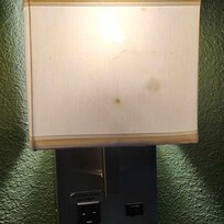 The lampshade looked dirty and then when the light it turned on, it looks like a flake of it has fallen out for the inside.