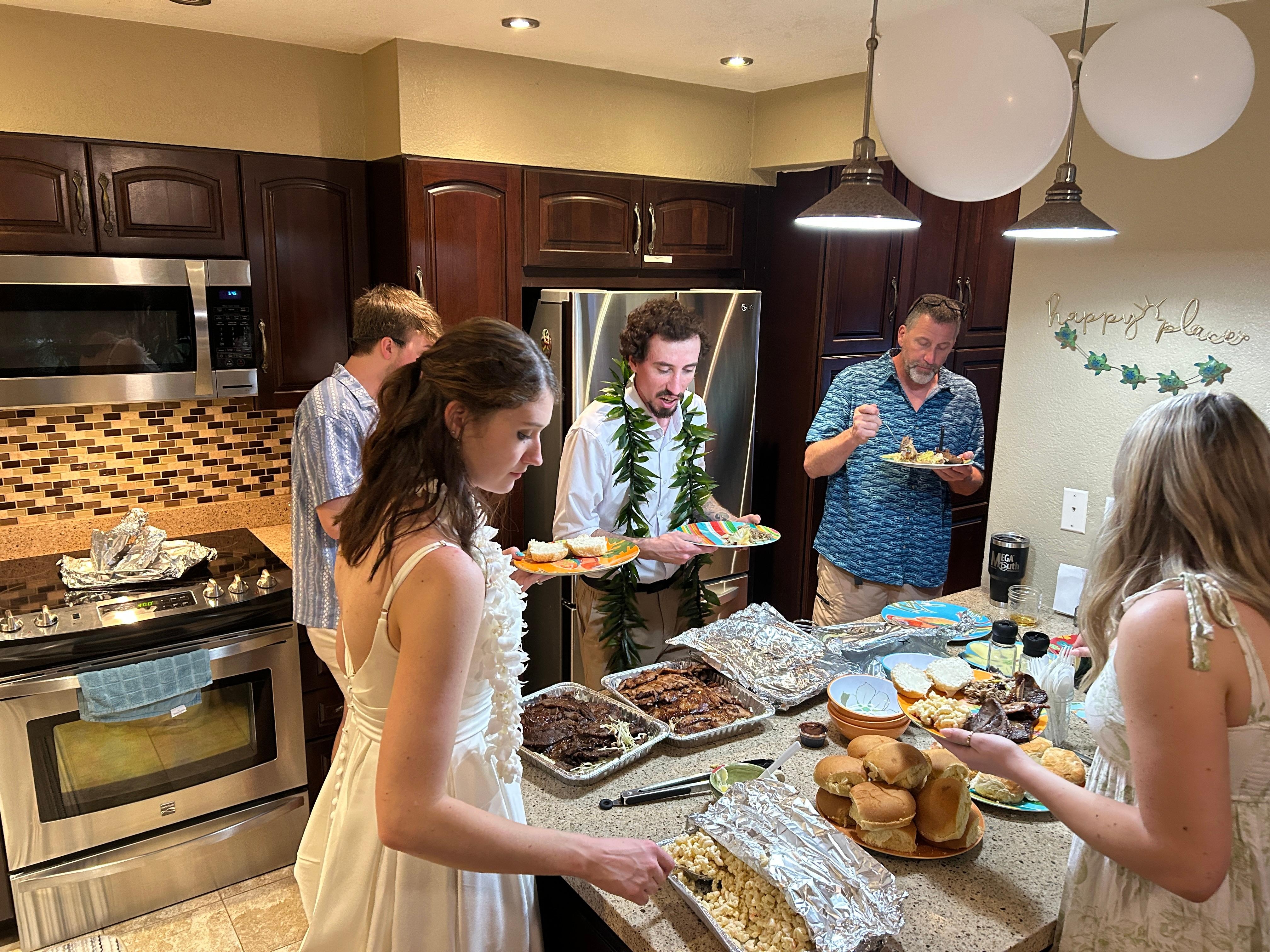 Our small wedding reception dinner from L&L BBQ in Hanalei. Extremely tasty and made for a perfect, easy to serve dinner.