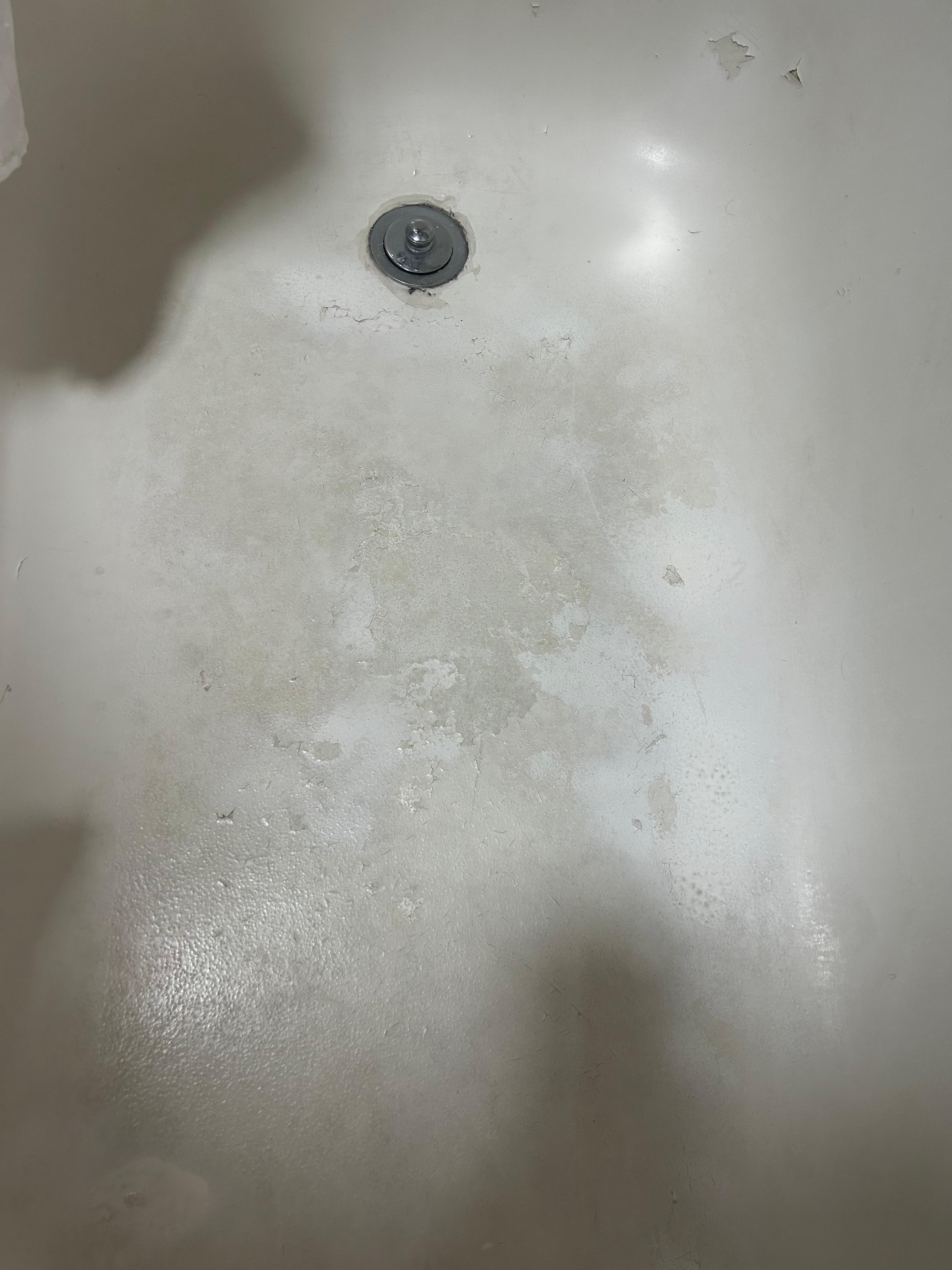 The bathtub surface, covered up in spray paint.