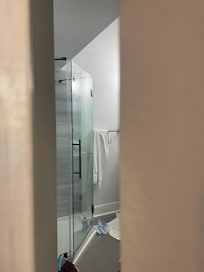 View from outside when barn door is latched shut.  No privacy in shower.