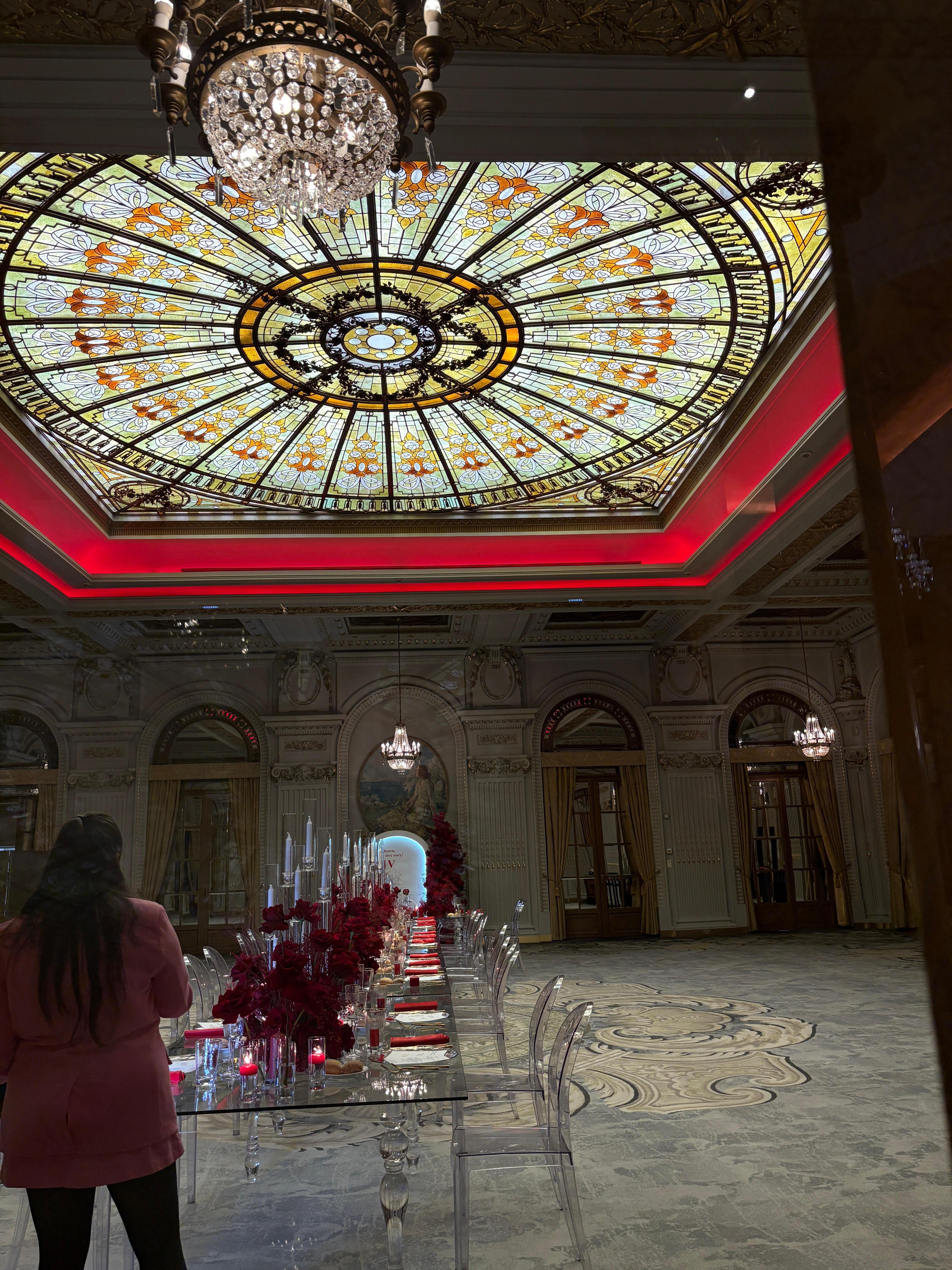 The banquet room where only the flooring could be replaced. The rest had to be restored. 
