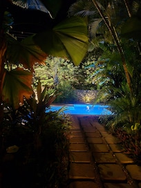 View at night from back porch.