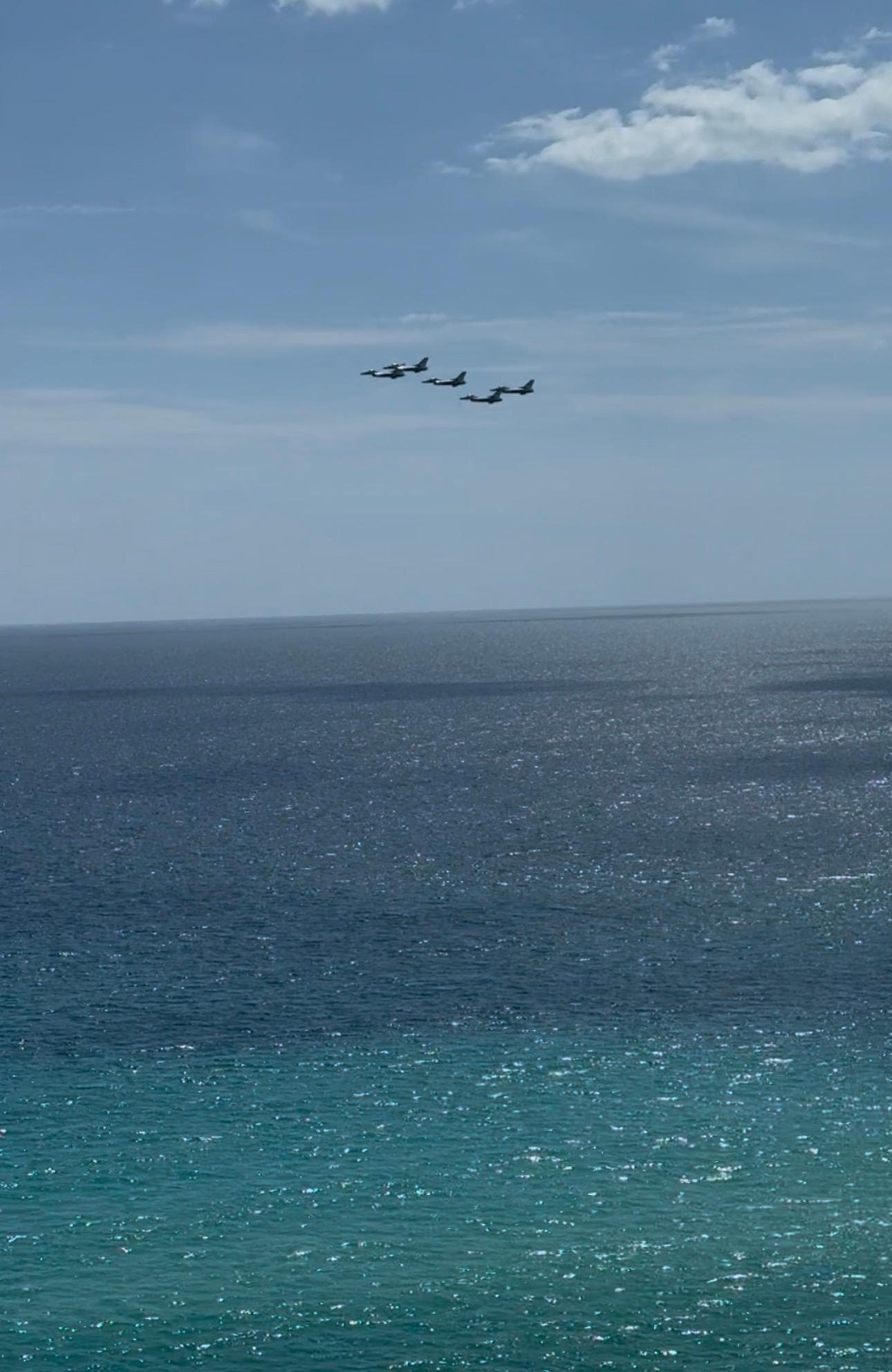 Flighter jets practicing for the air show. We got to watch the show from the balcony