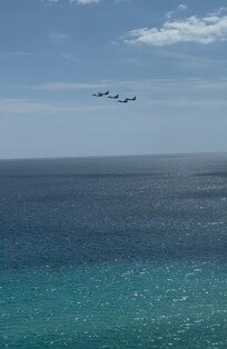 Flighter jets practicing for the air show. We got to watch the show from the balcony