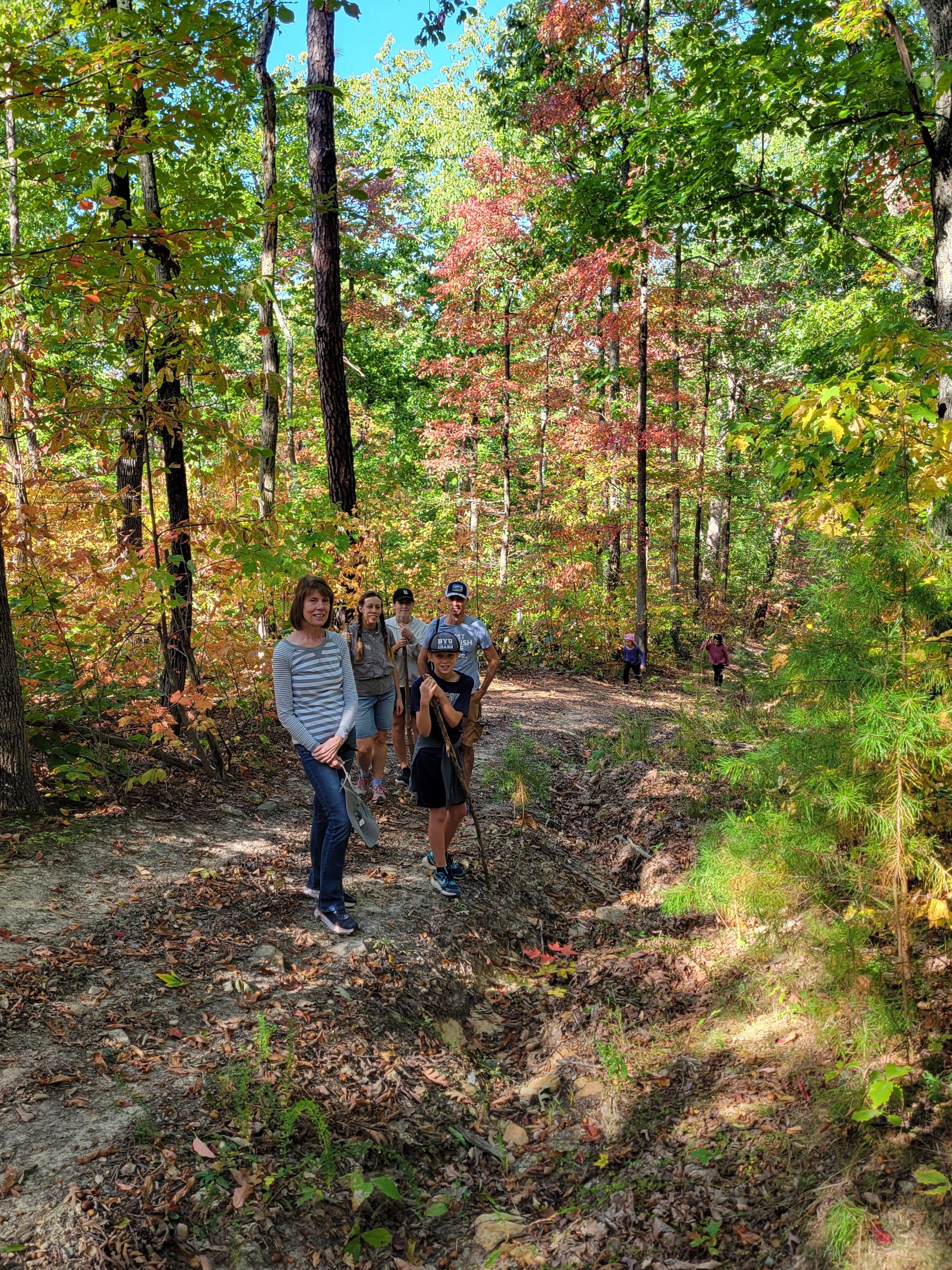 Hiking the trail behind cabin.