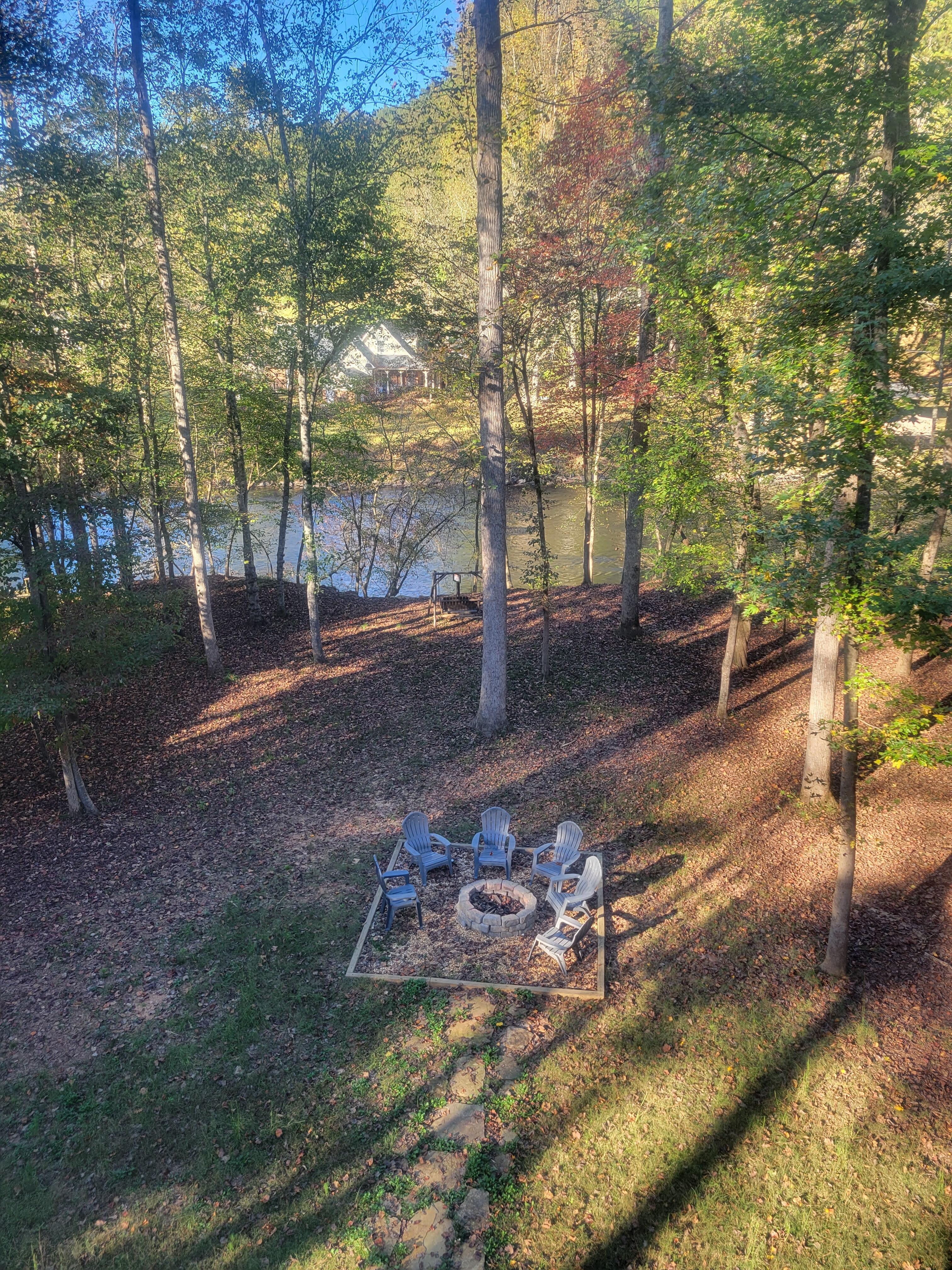 The view from the deck.  The Canadian Geese spent a lot of time fishing in the river during our stay.