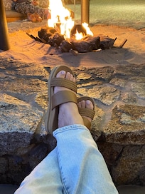 Relaxing fireside after a nice dinner at Sanderlings.