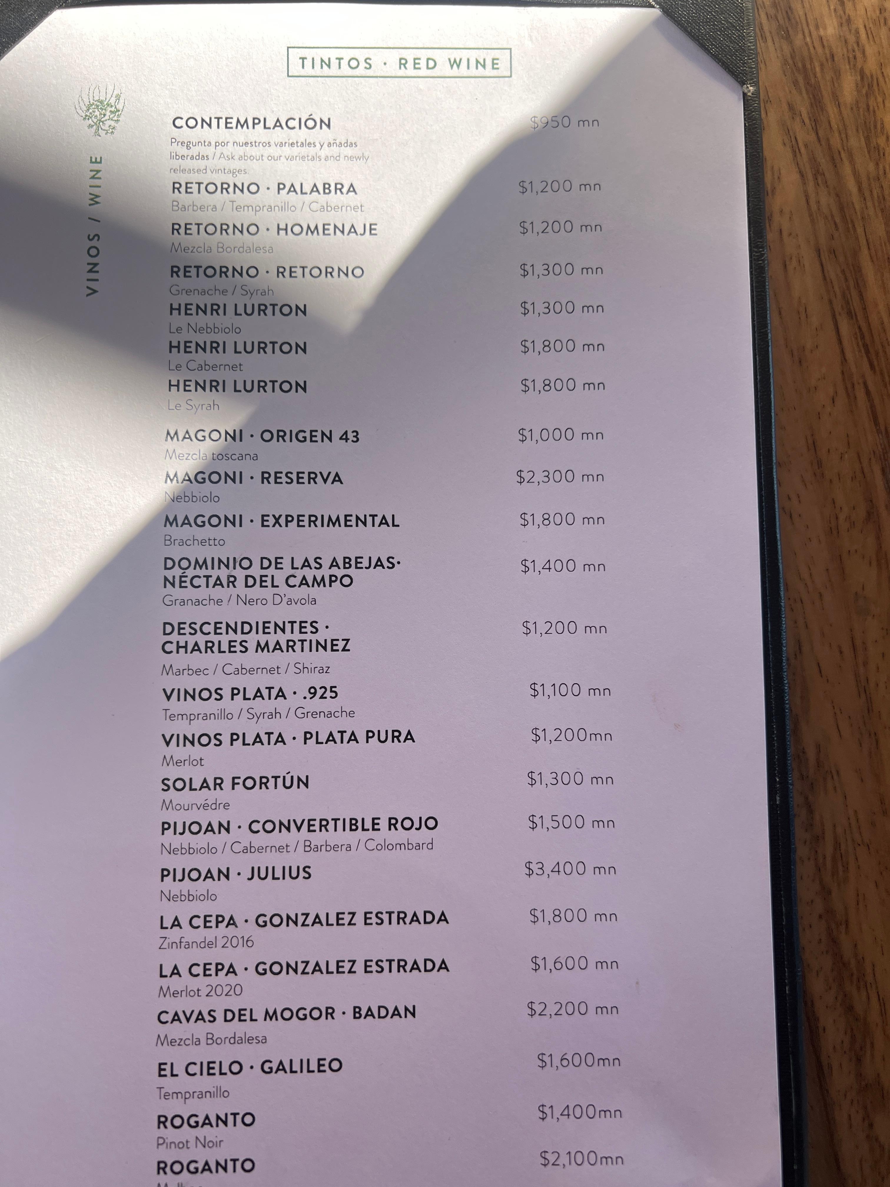 Wine list