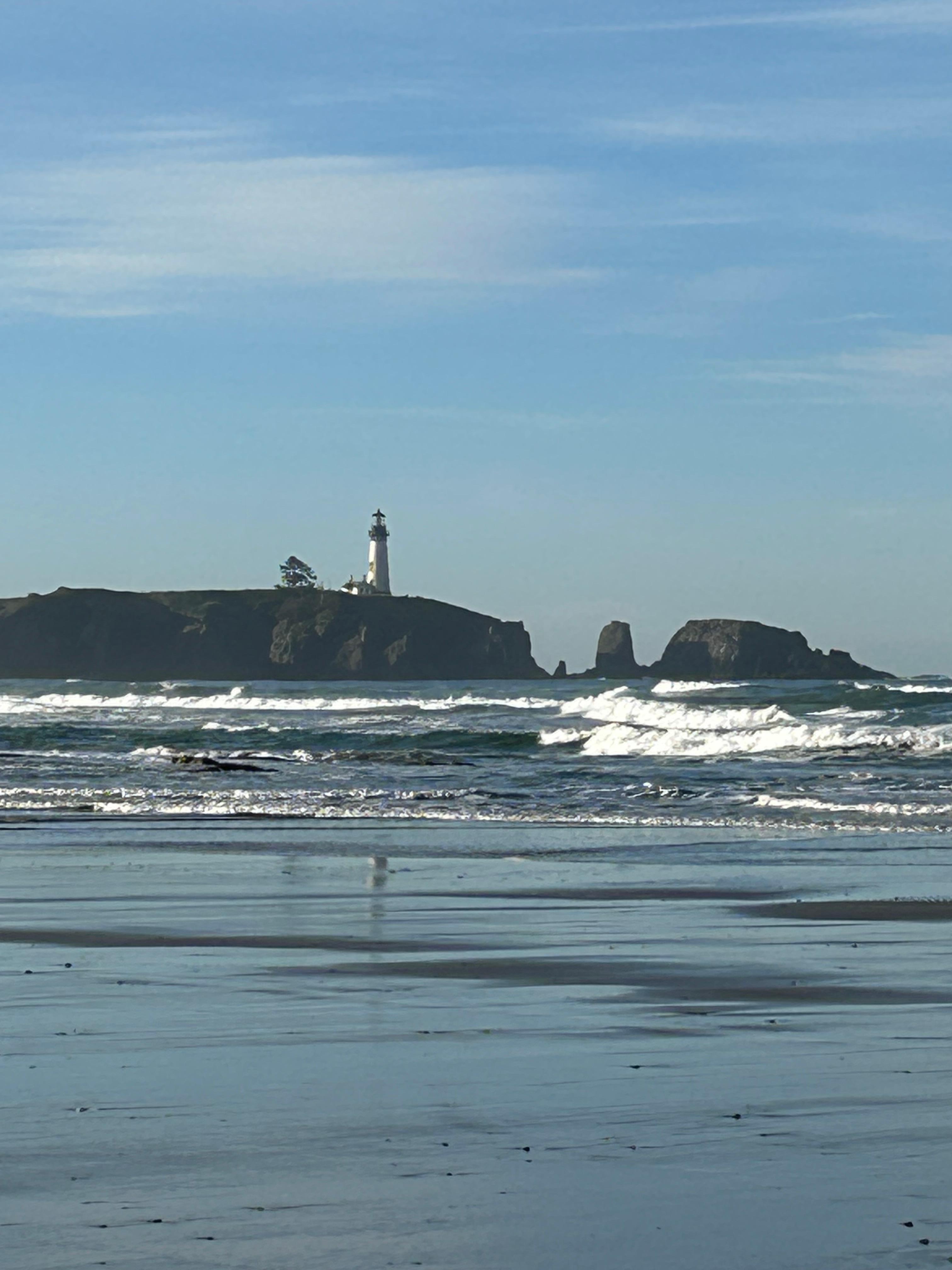 Newport lighthouse on a sunny day.