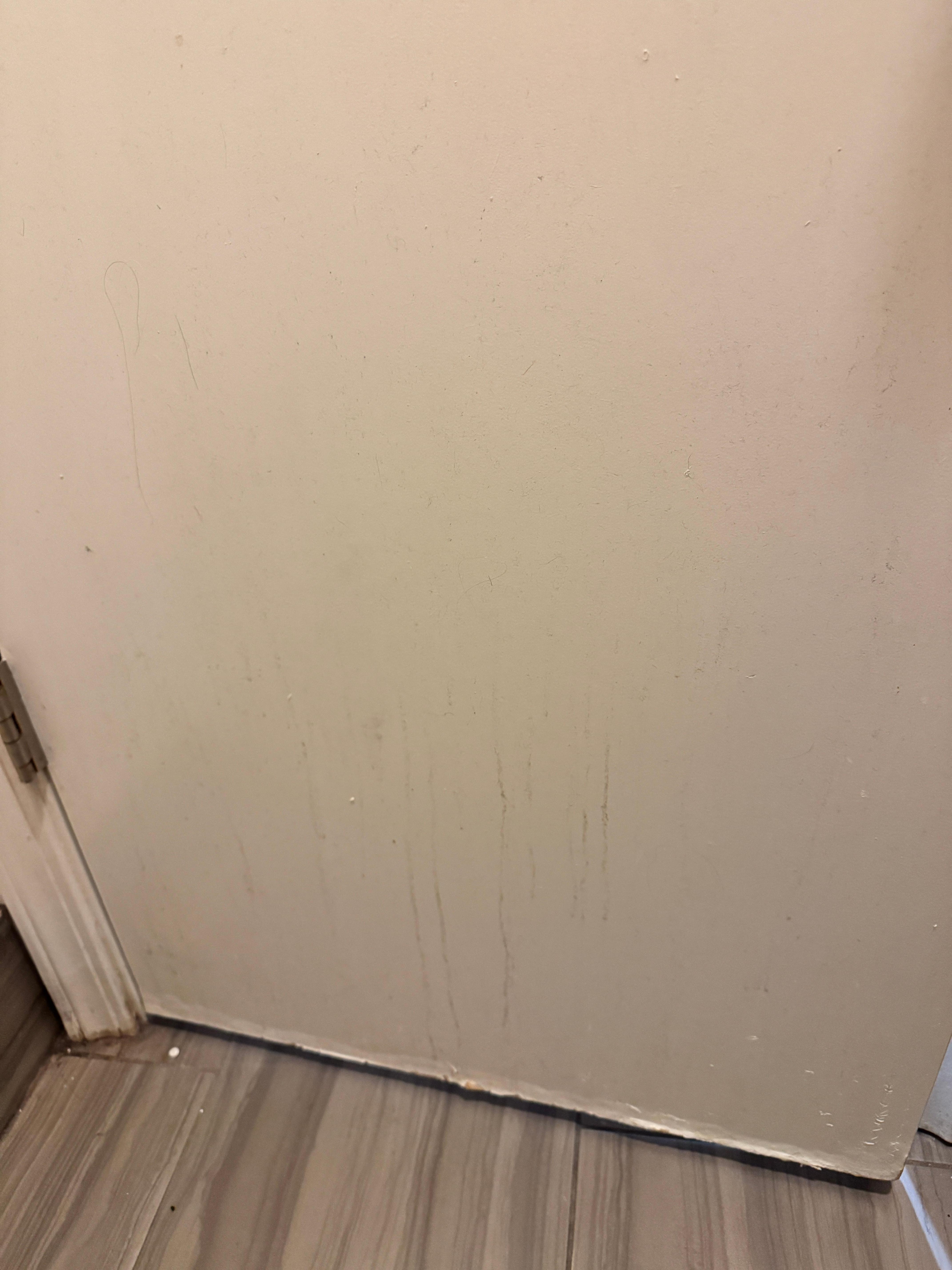 Room door covered in filth.