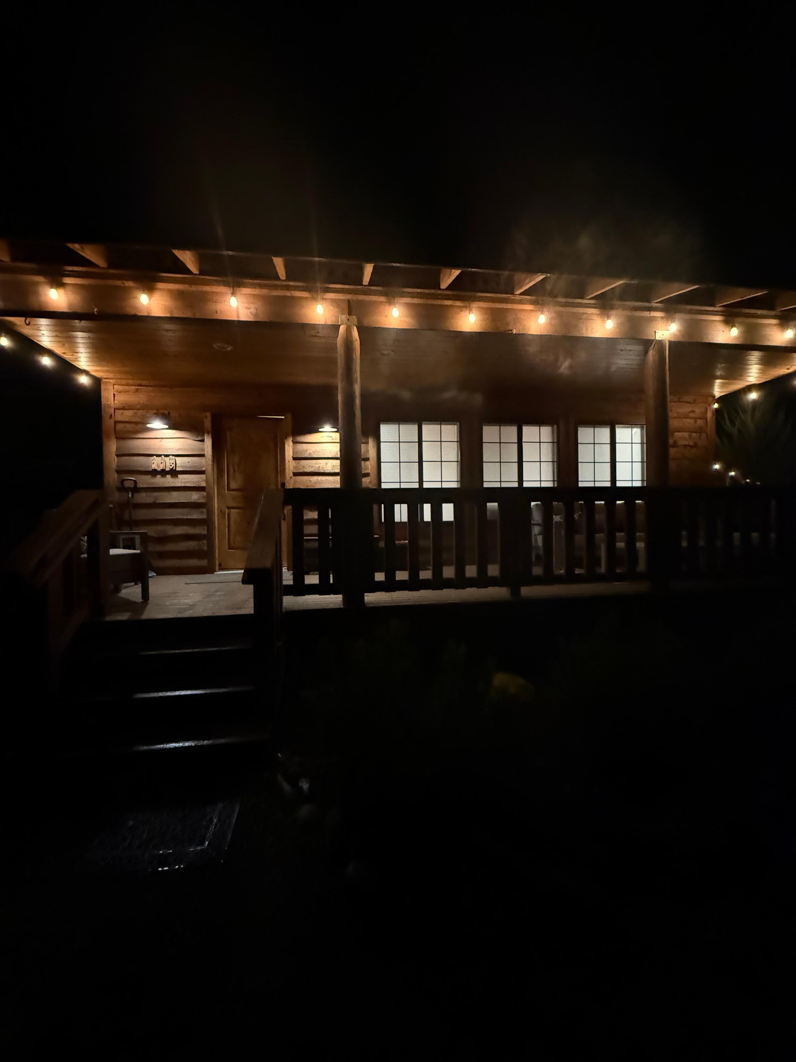 When we pulled up to the cabin. 