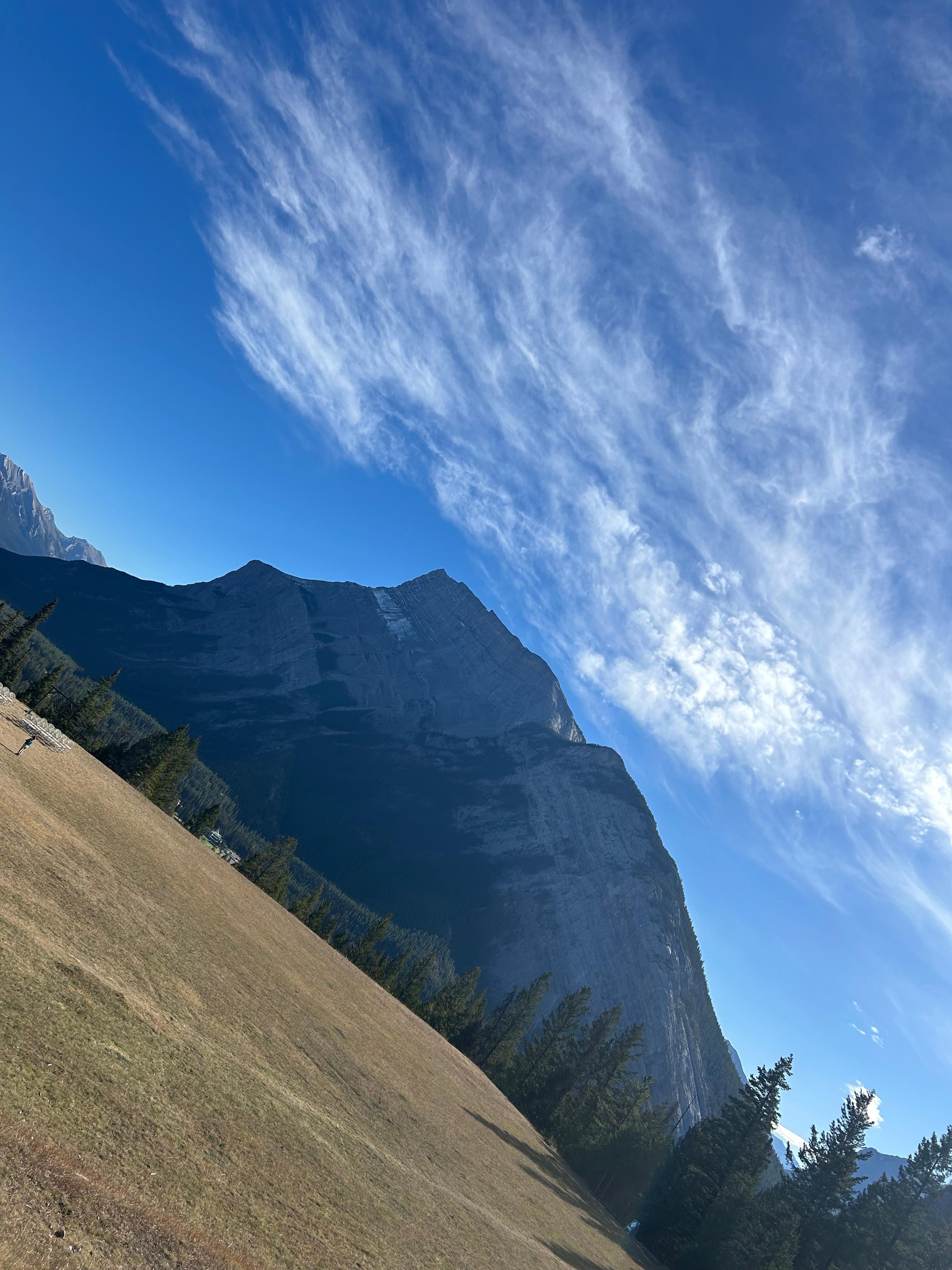 View on way to hike - green space & mountains 
