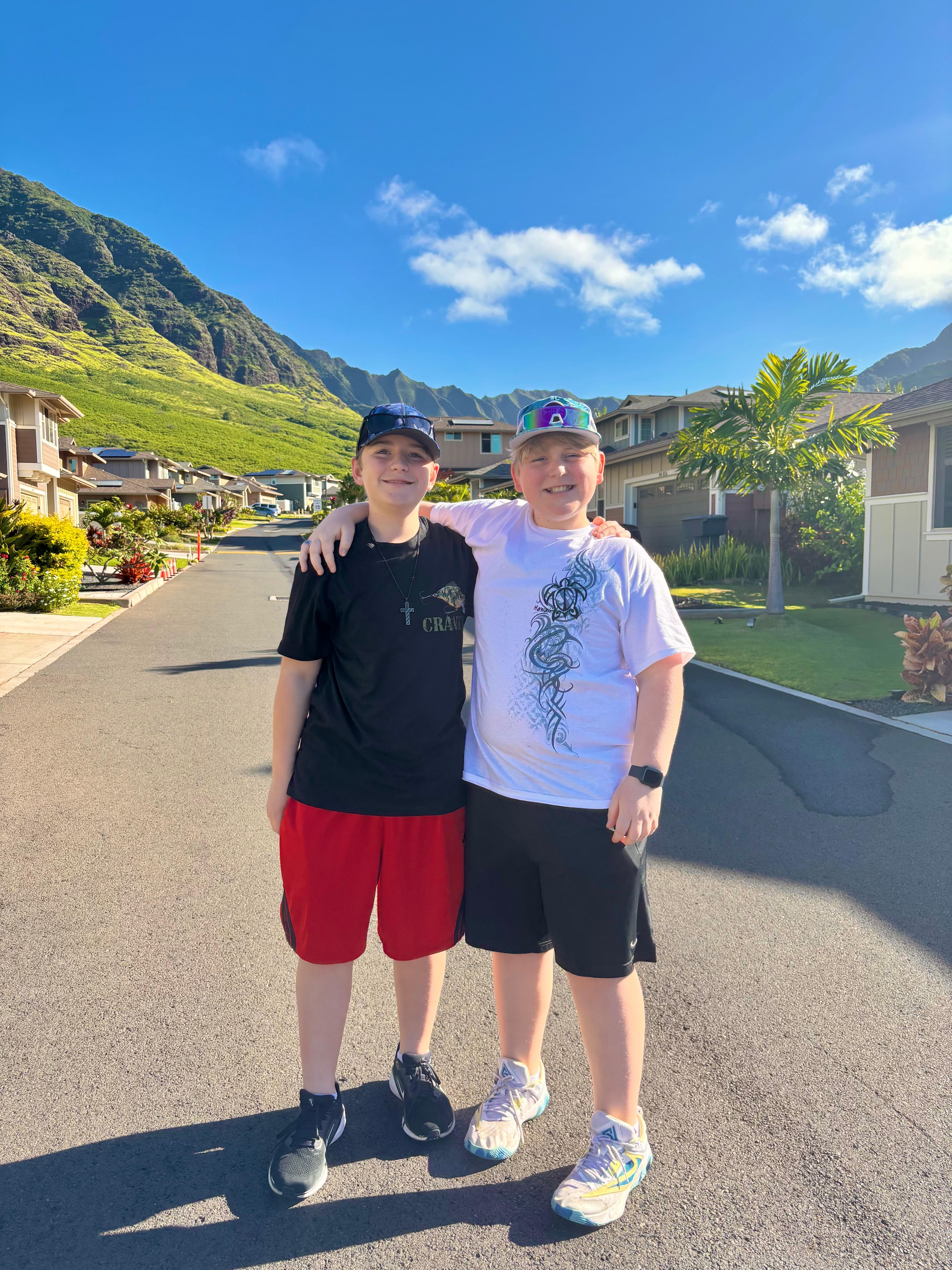 My boys walking the neighborhood 