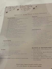 New years Eve gala menu