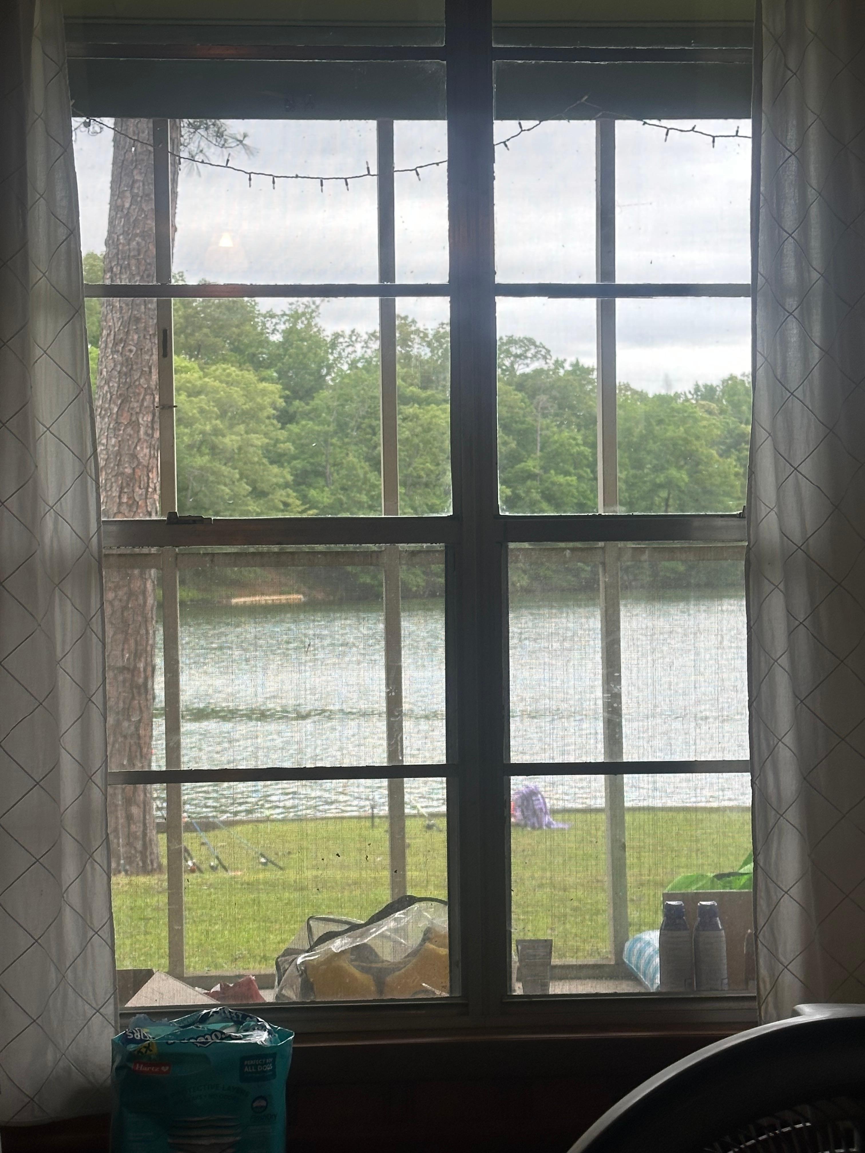 Sitting in the living room. 