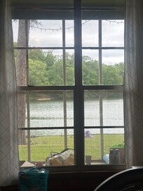 Sitting in the living room.