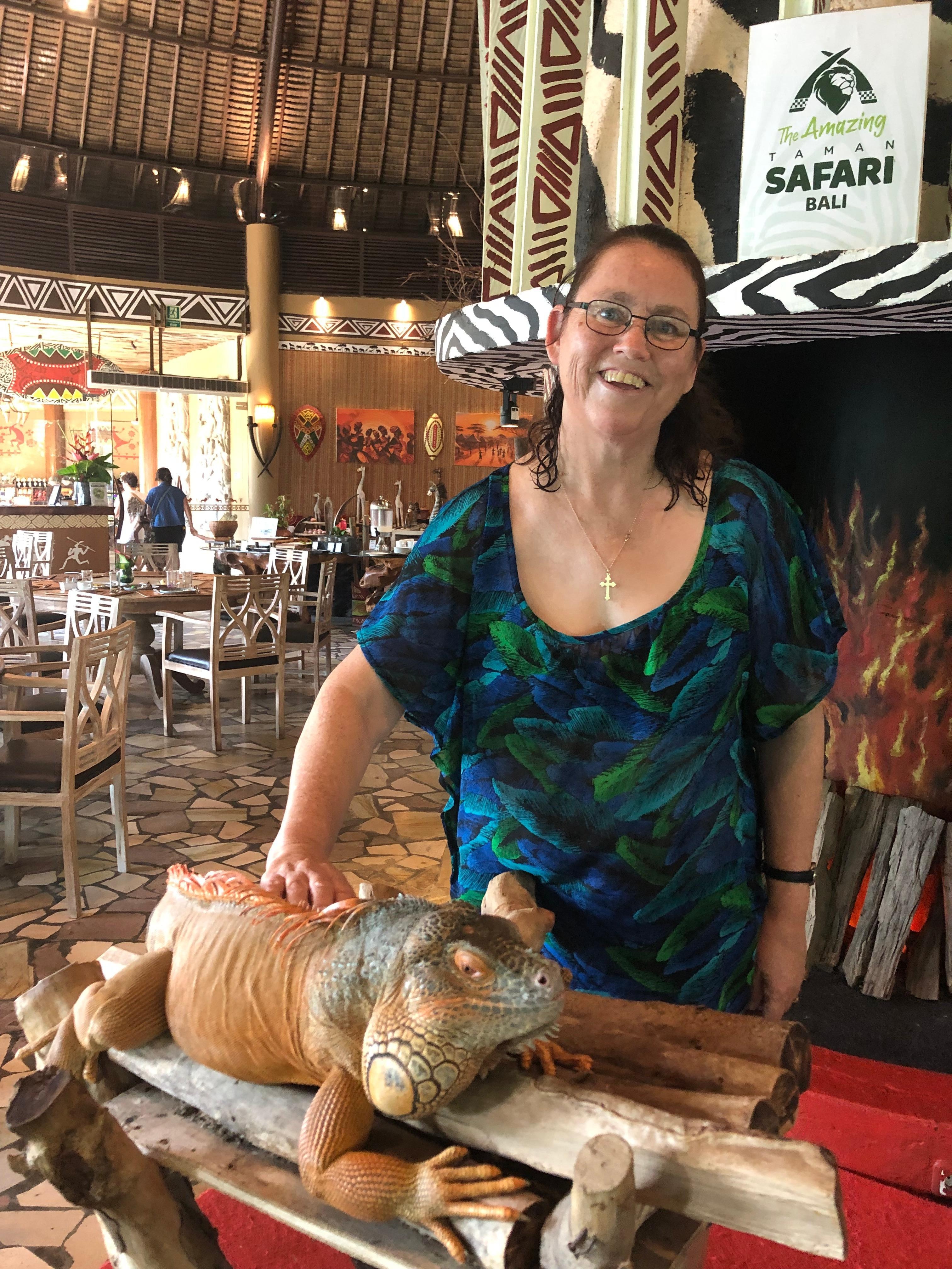 Iguana at breakfast in restaurant