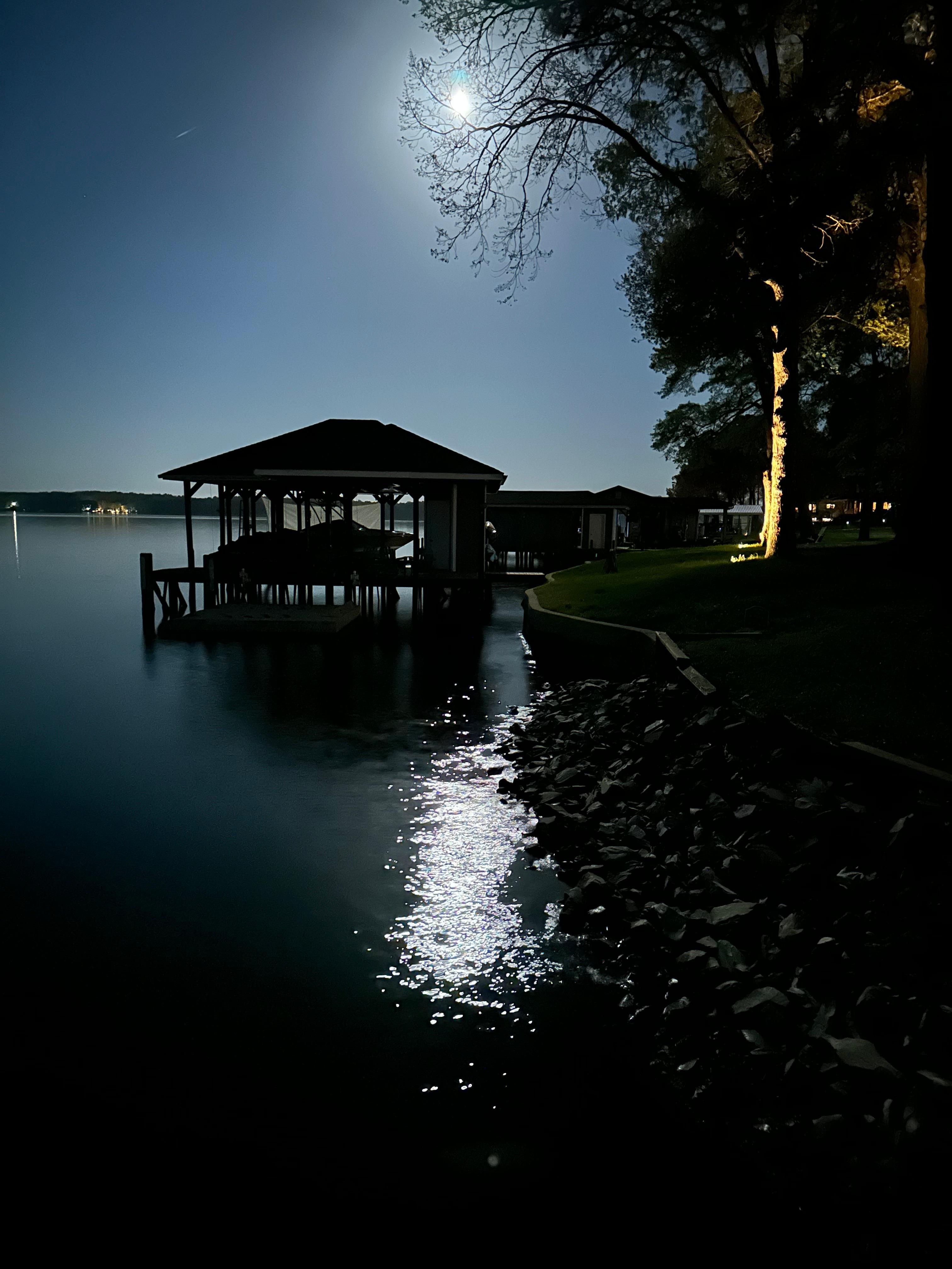 Full moon on lake from the dock.