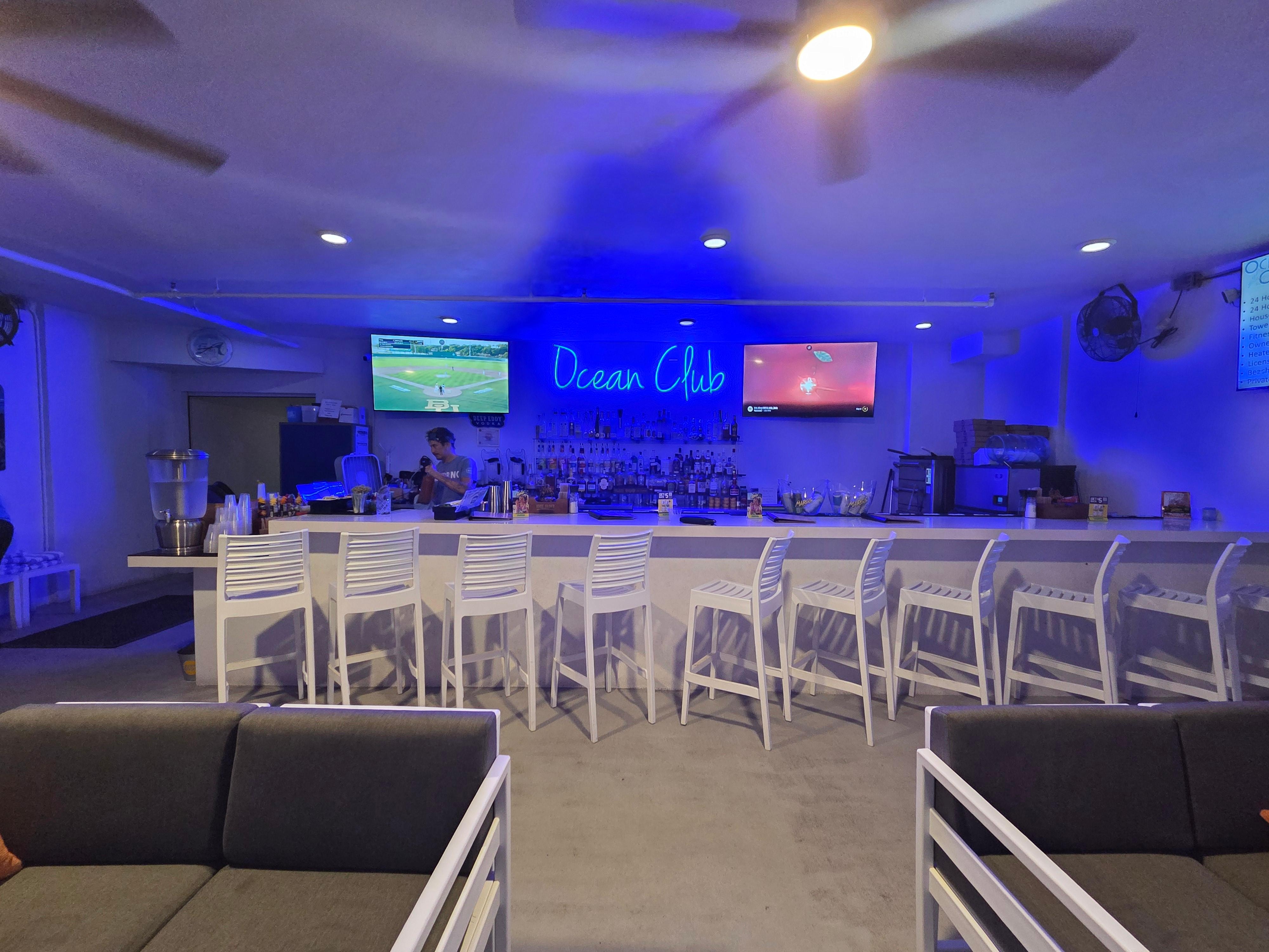 This is the Oceans Bar where you can get a drink and snacks every day.