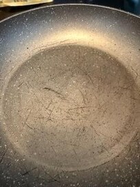 pots and pans scratched, needed replacement ( tea kettle was filthy as well)