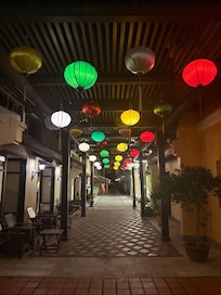 Hotel lobby area at night