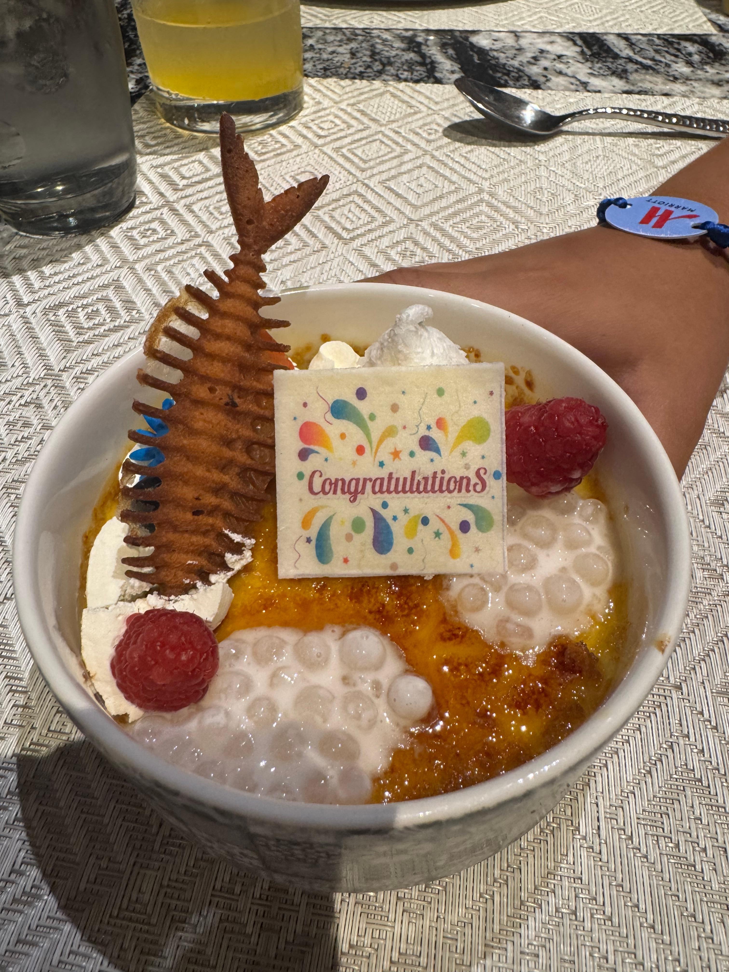 Celebrating my Son’s recovery from Leukemia at the restaurant the staff was so amazing they brought his this with a balloon!