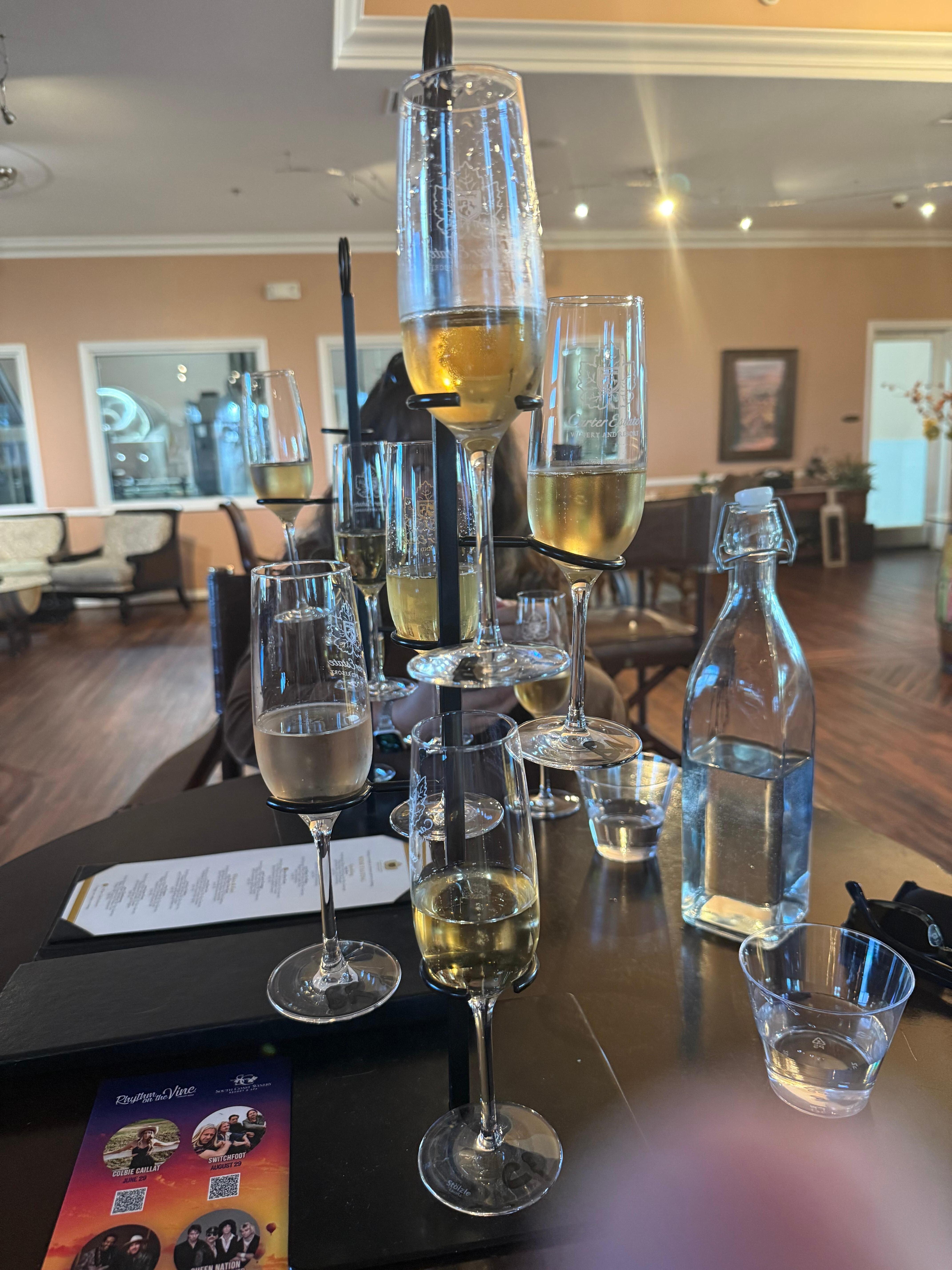 A complimentary flight of the bubbly at the Carter Estate tasting room. 